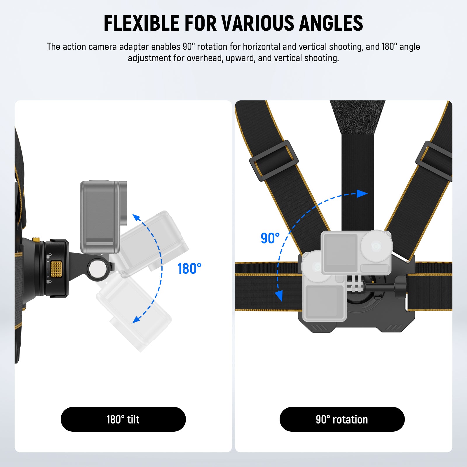 NEEWER GP25 Action Camera POV Chest Strap Mount is flexible for various angles.