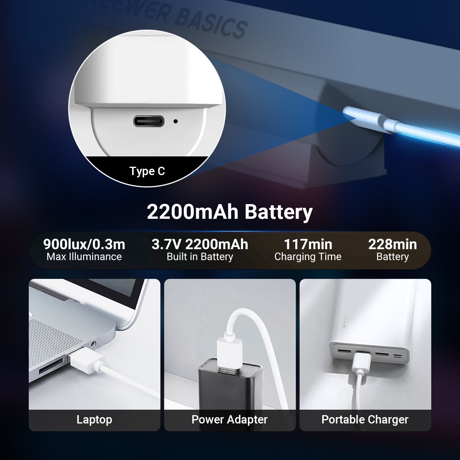 The NEEWER TL106B LED Chin Fill Light features a built-in 2200aAh battery.
