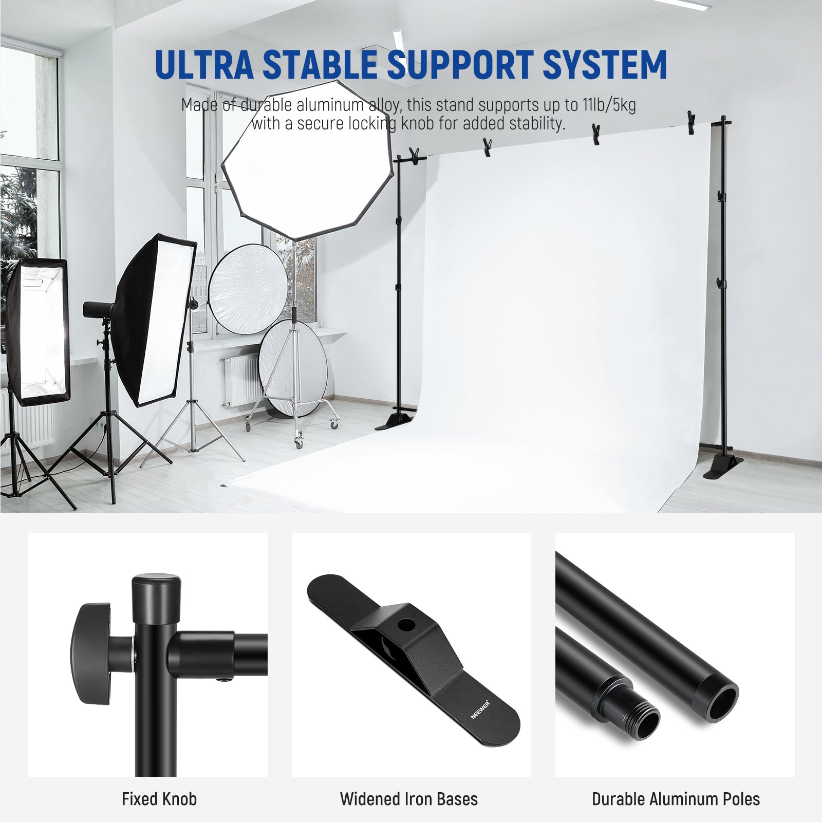 NEEWER NK-ST300 10x8ft Heavy Duty Backdrop Stand is crafted from premium aluminum alloy