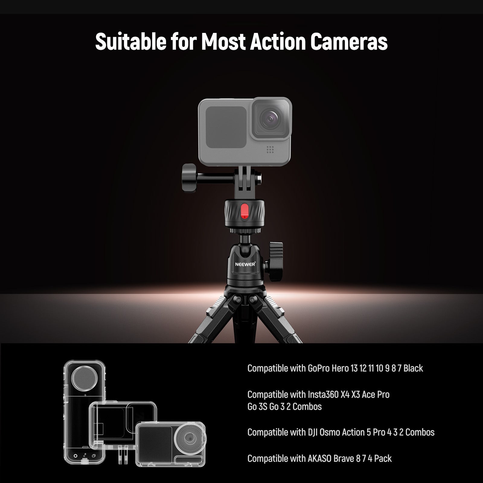 NEEWER GP-24 4 In 1 Action Camera Mount Kit is suitable for most action cameras.