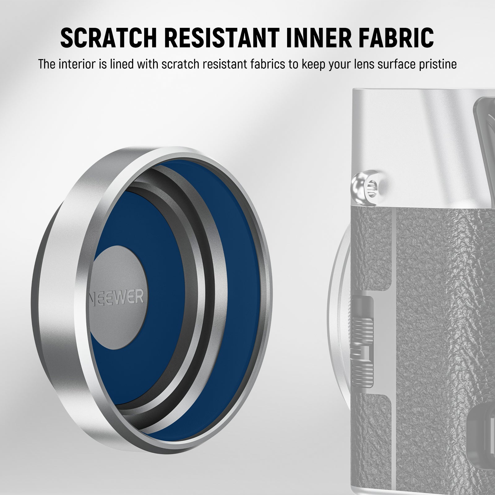 The interior is lined with scratch resistant fabrics to keep your lens surface pristine