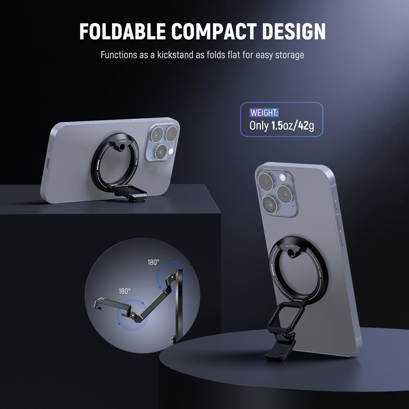 NEEWER PA030 Magnetic iPhone Tripod Mount is foldable and portable.