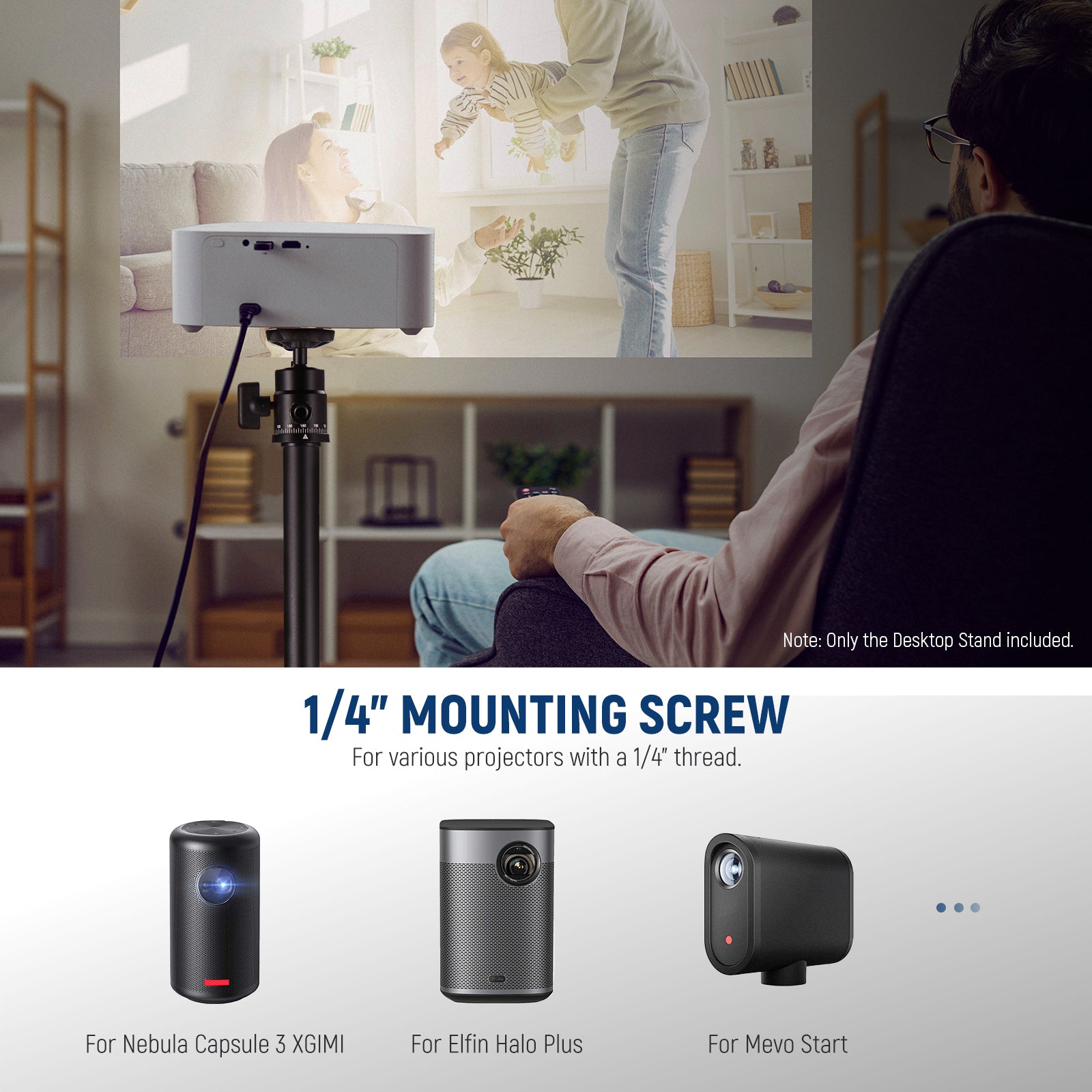 1/4" screw fits various projectors with a 1/4" thread