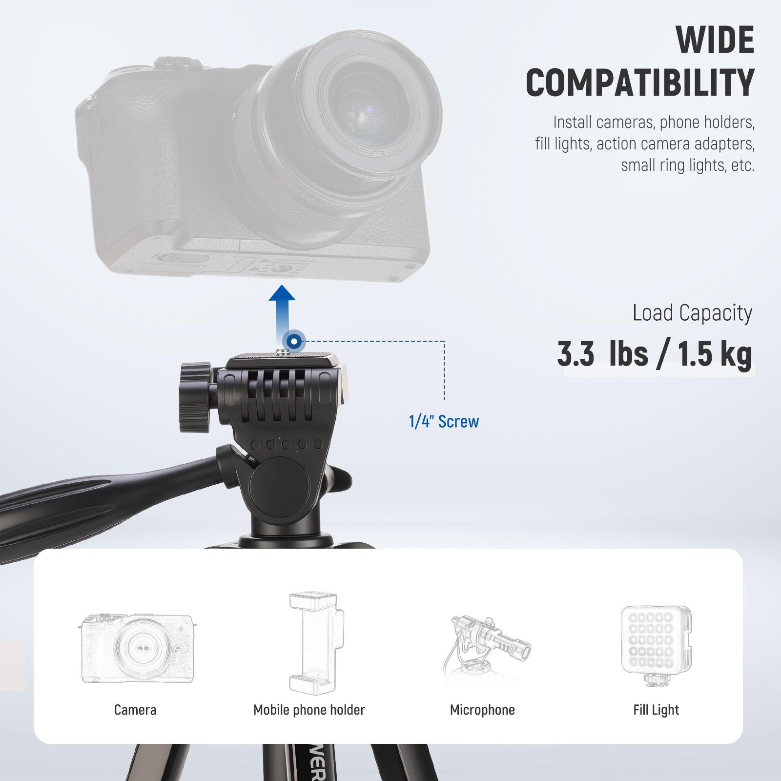 Wide Compatibility of the NEEWER TP53 Metal Travel Tripod