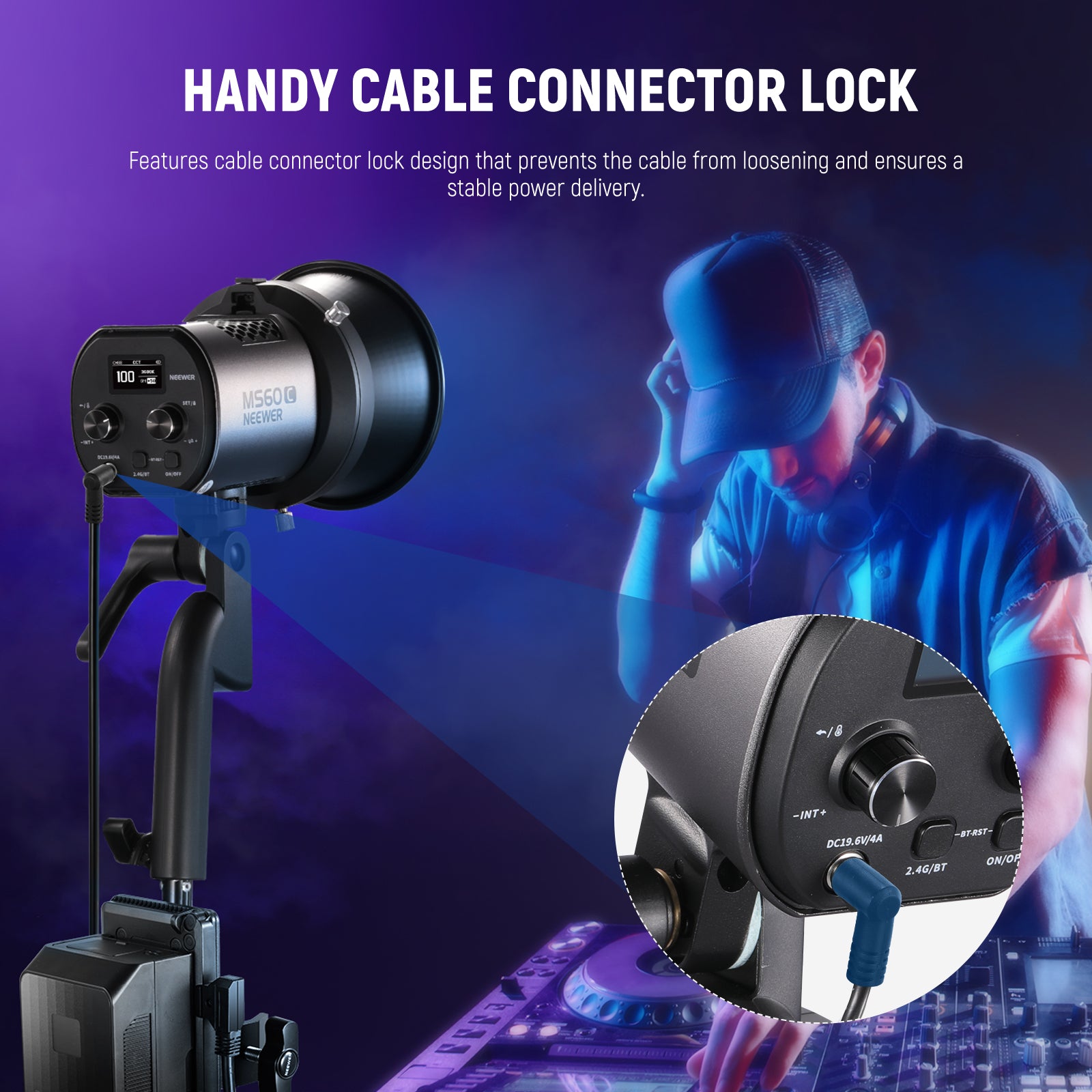 NEEWER NC010 D-Tap to DC Cable features cable connector lock design.