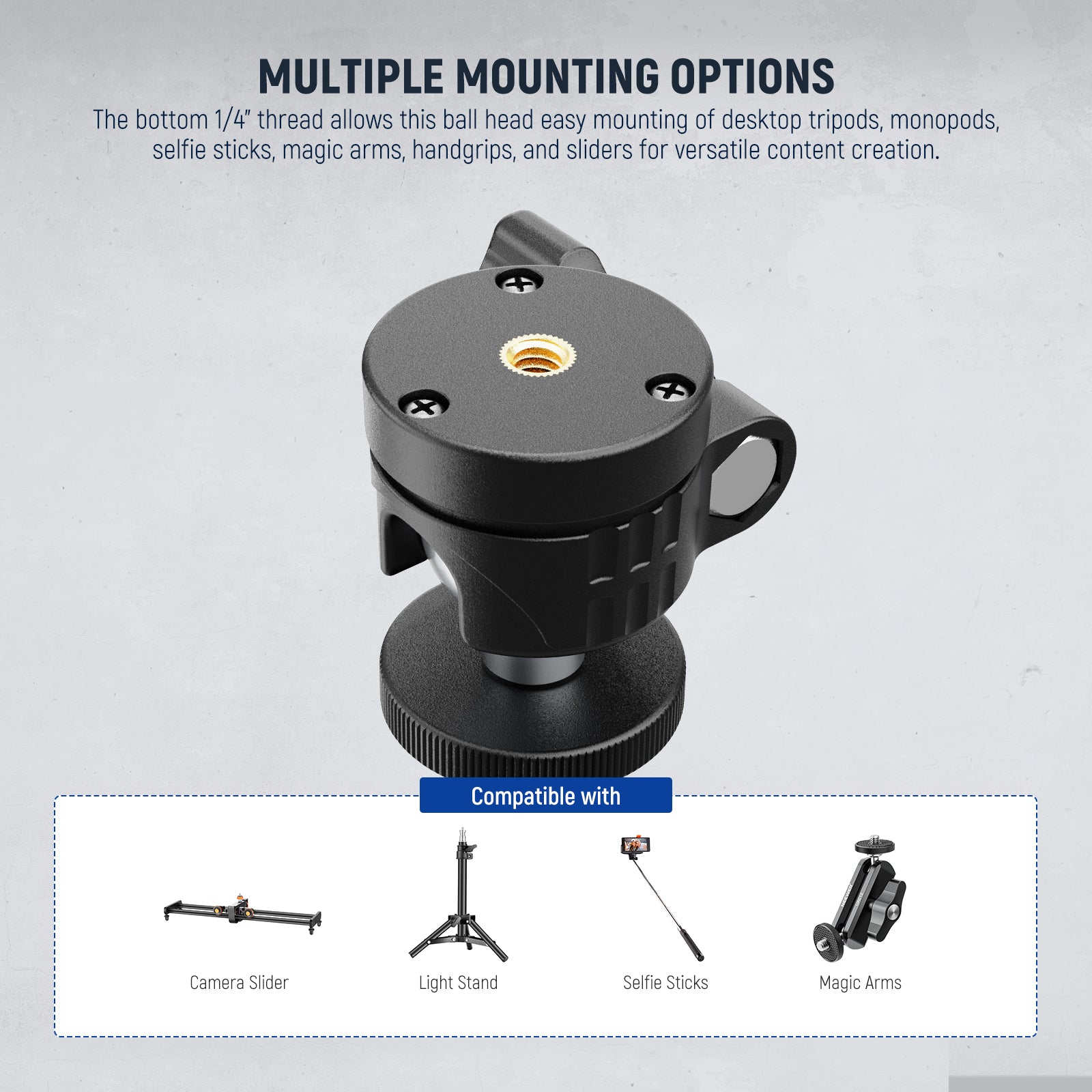 NEEWER GM01 Mini Ball Head offers multiple mounting options