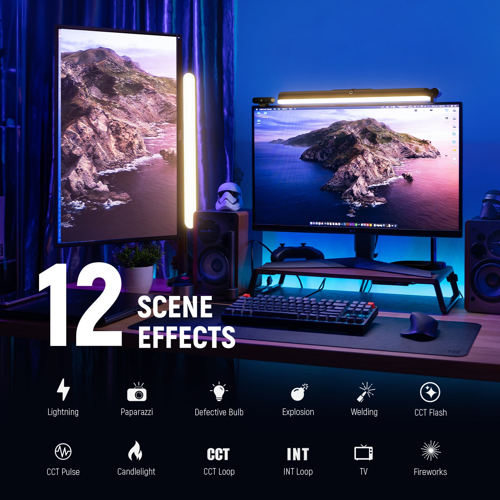 NEEWER TL40 LED Streaming Light Bar Light features 12 scene effects.