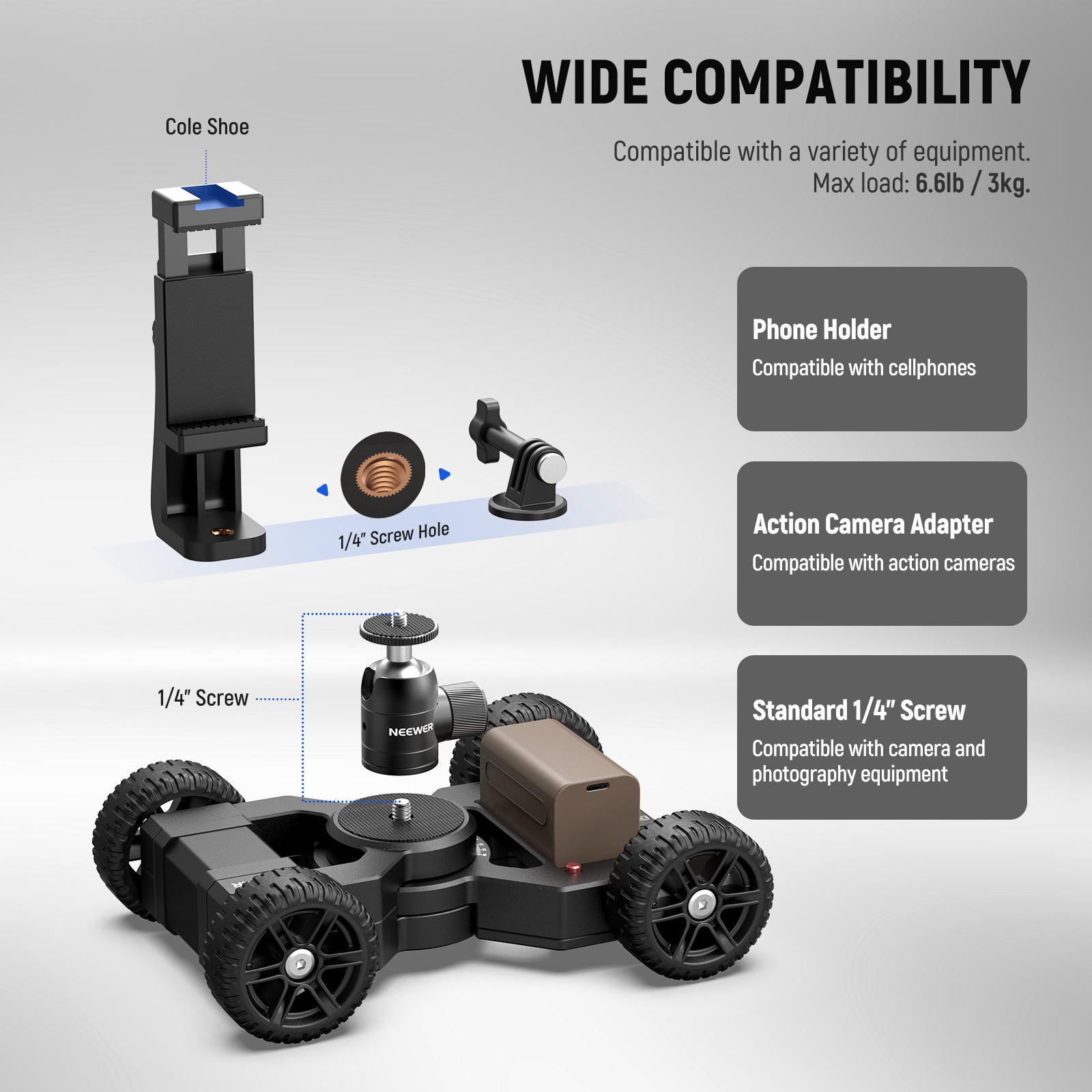 Wide Compatibility of the NEEWER DL400 Upgraded Motorized Camera Slider Dolly
