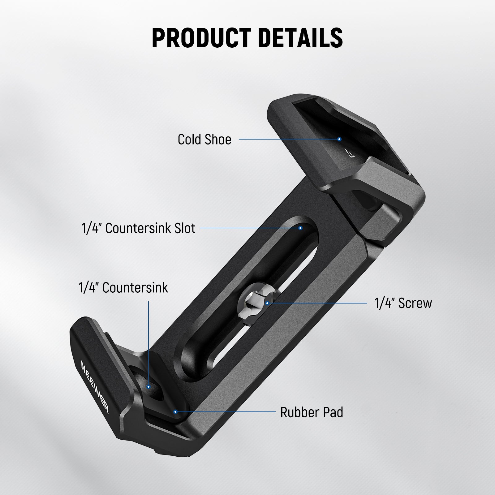 Product details of the NEEWER UA051 SSD Holder Mount for iPhone 15 Pro/Pro Max Cage