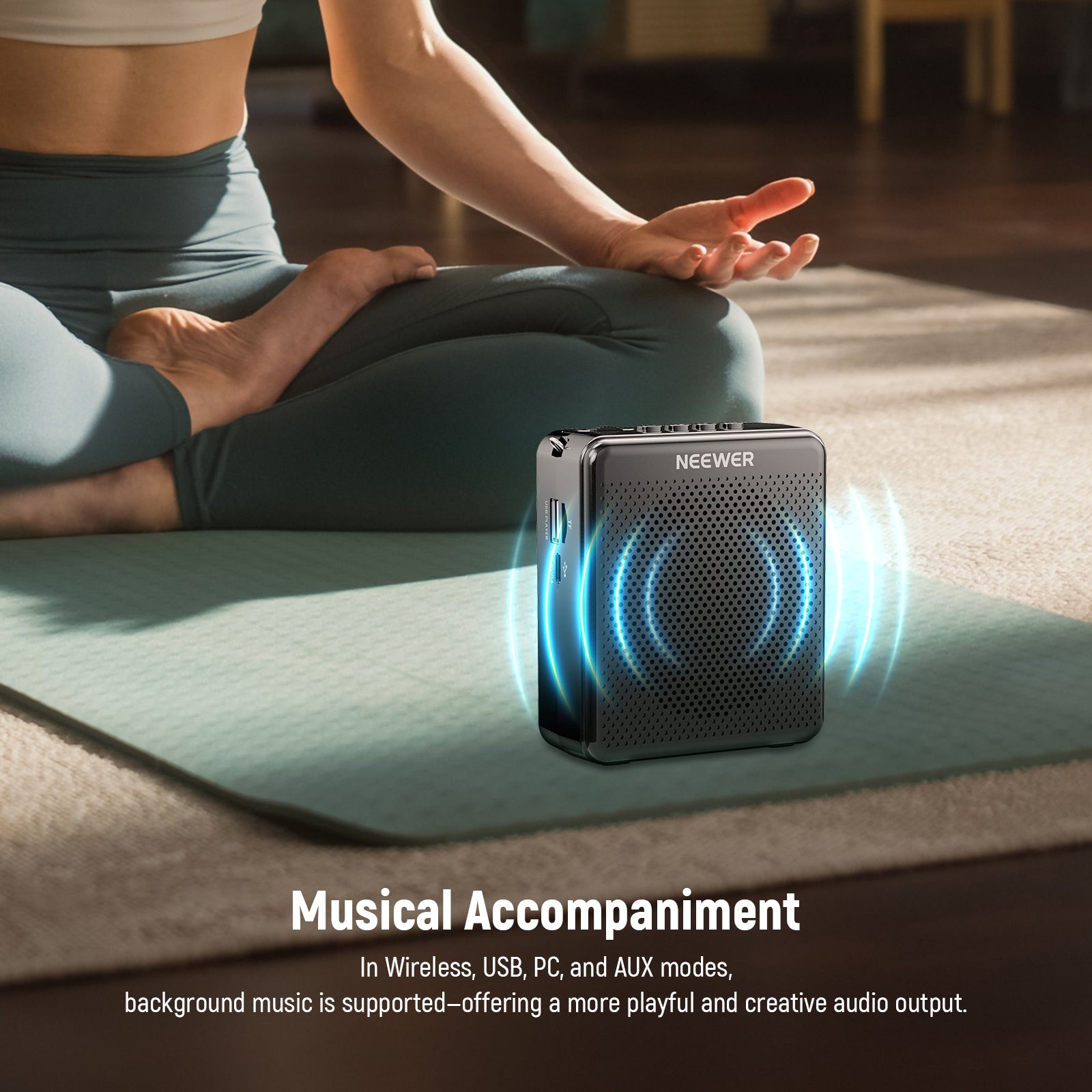 In Wireless, USB, PC, and AUX modes, background music is supported.