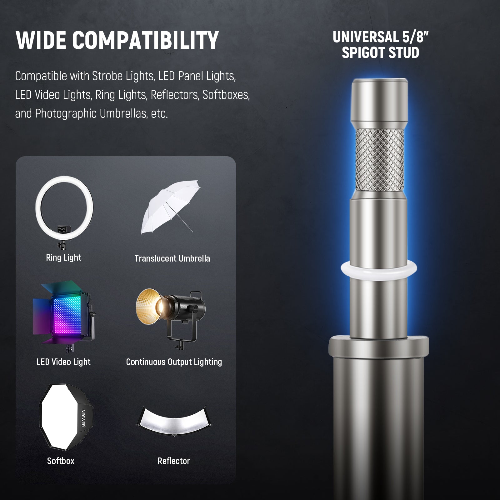 Wide Compatibility of the NEEWER SC305AW Light Stand with Wheels