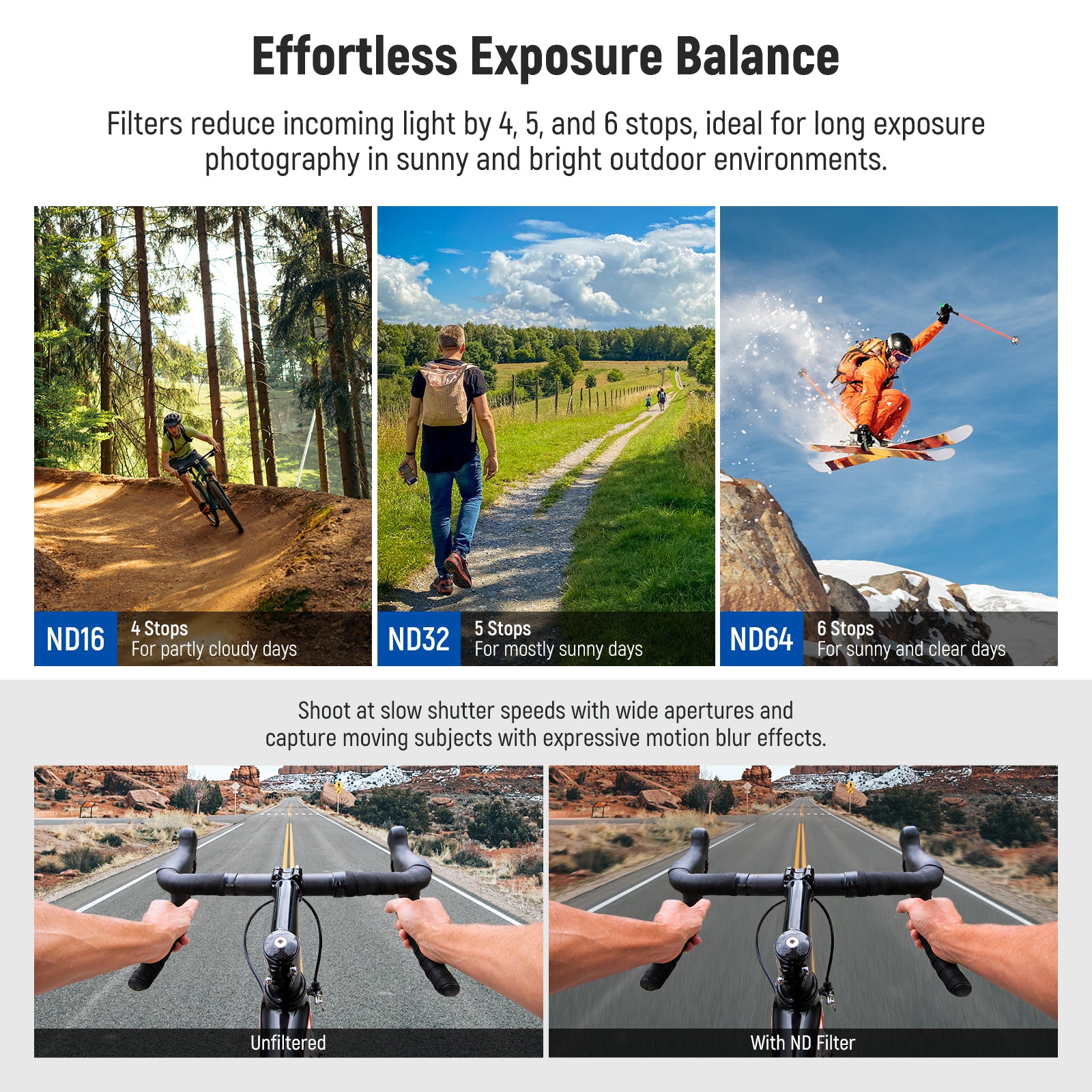 NEEWER PL/ND Filter filters are perfect for long exposure photography in bright sunlight.