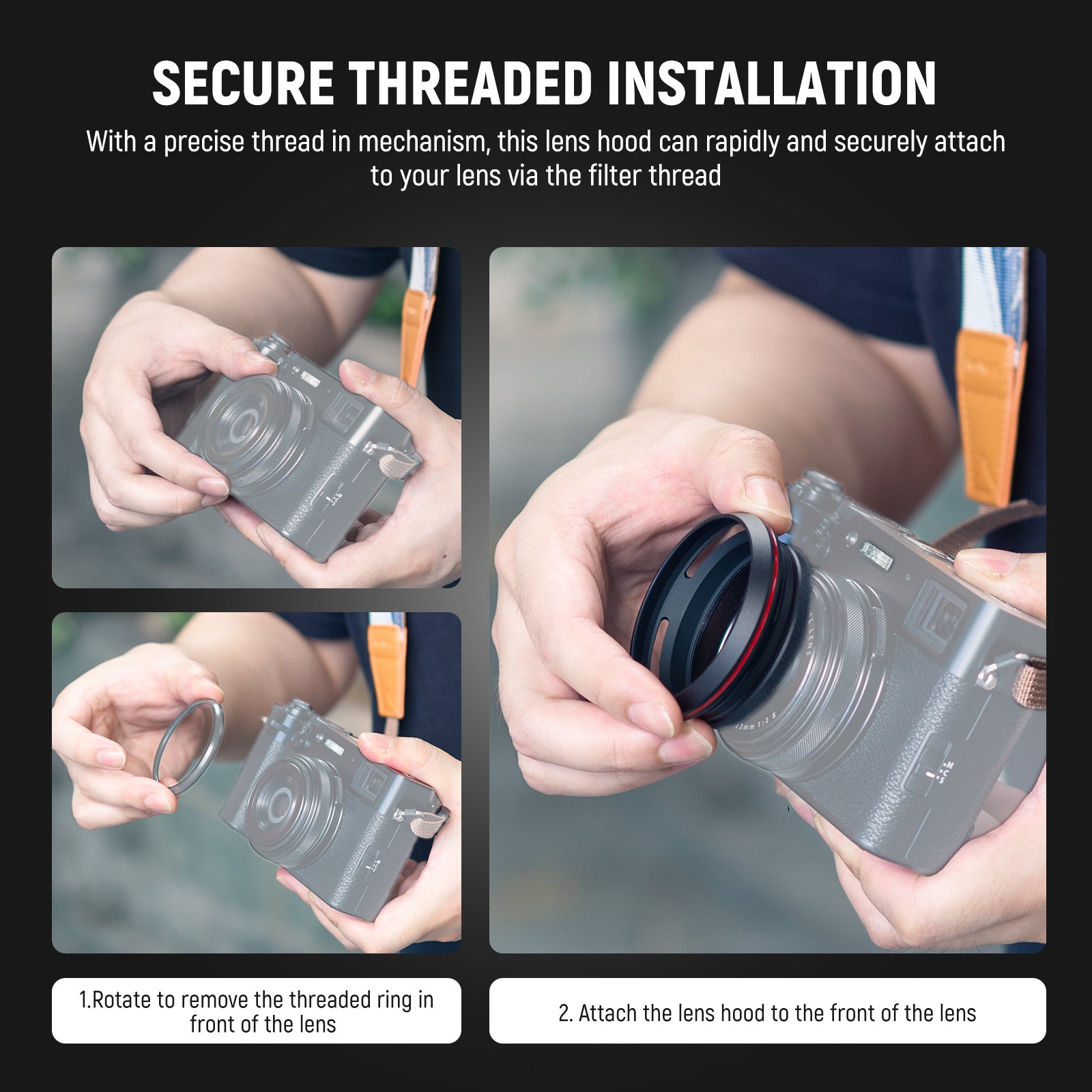 this lens hood can rapidly and securely attach to your lens via the filter thread