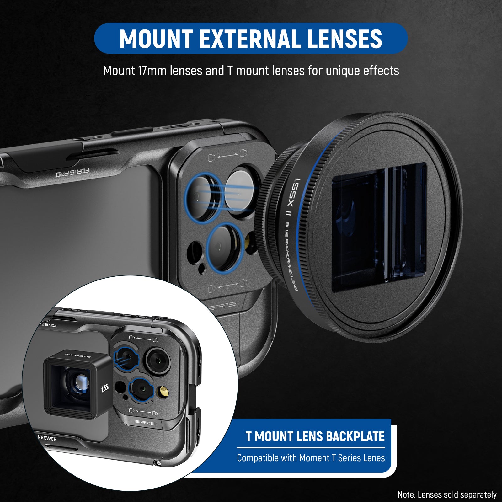 The T mount lens adapter is compatible with Moment T Series mobile lenses