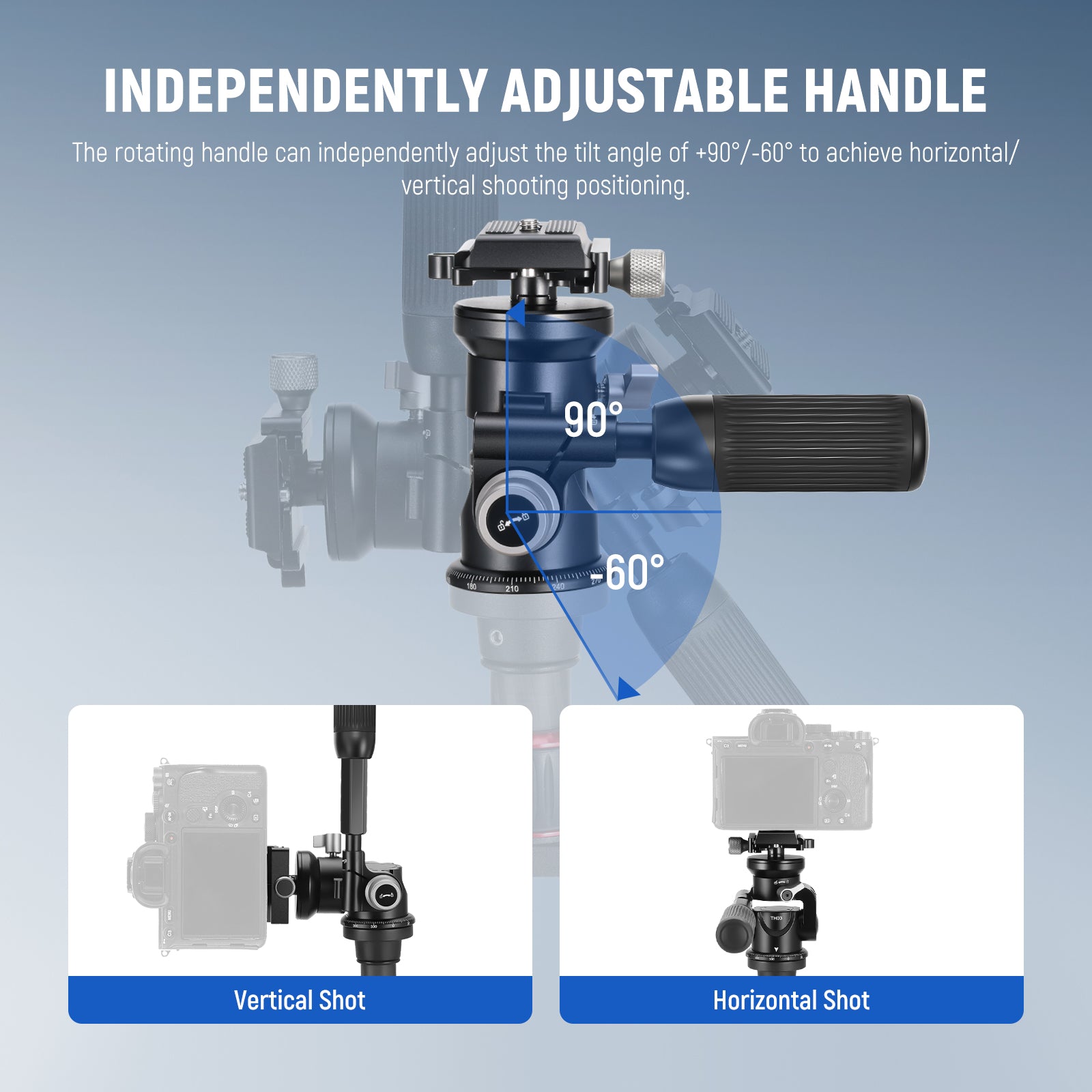NEEWER TH03 Video Tripod Head features an independently adjustable handle.