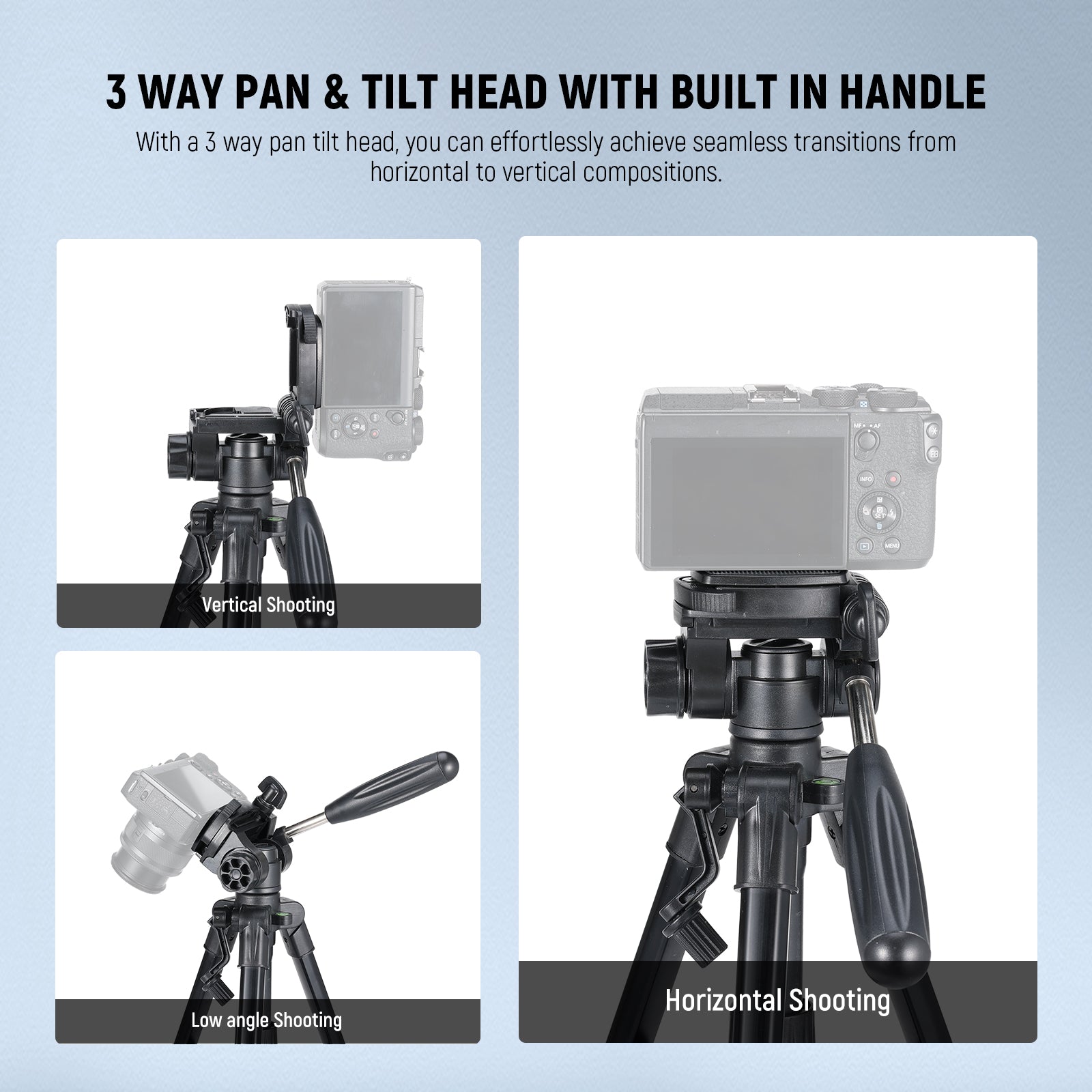 3 Way Pan Tilt Head & Built in Handle
