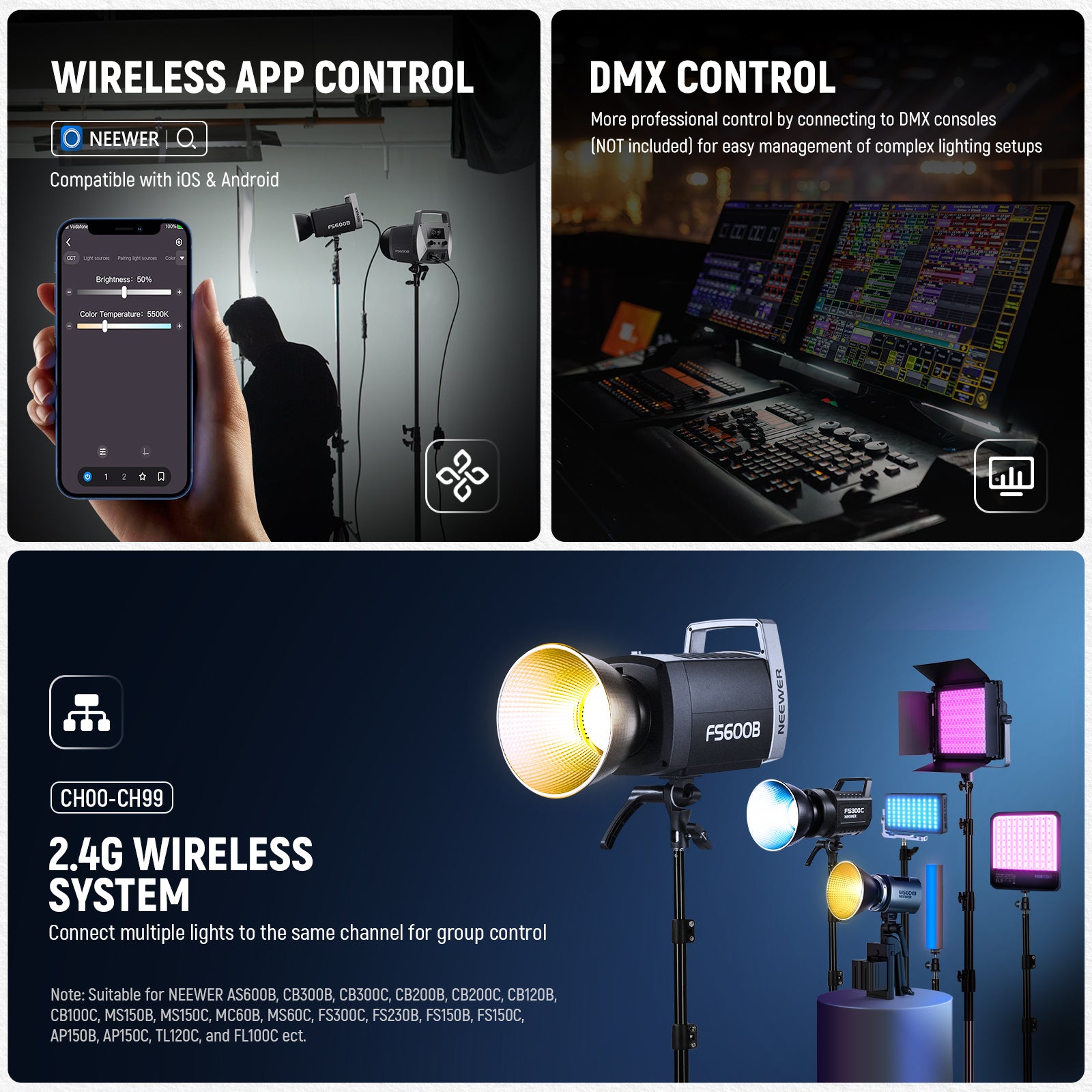 This film light supports Panel/APP/2.4G Wireless Control