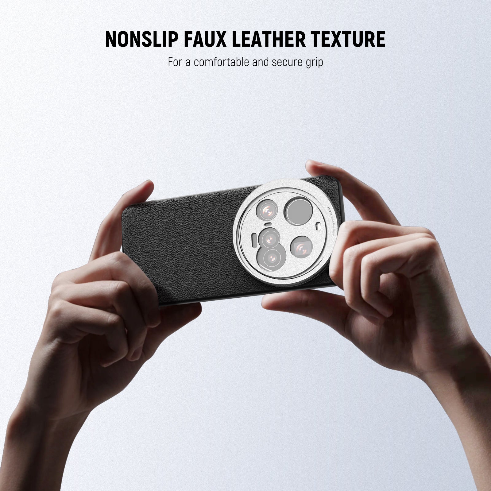 The faux leather exterior enhances your phone's style