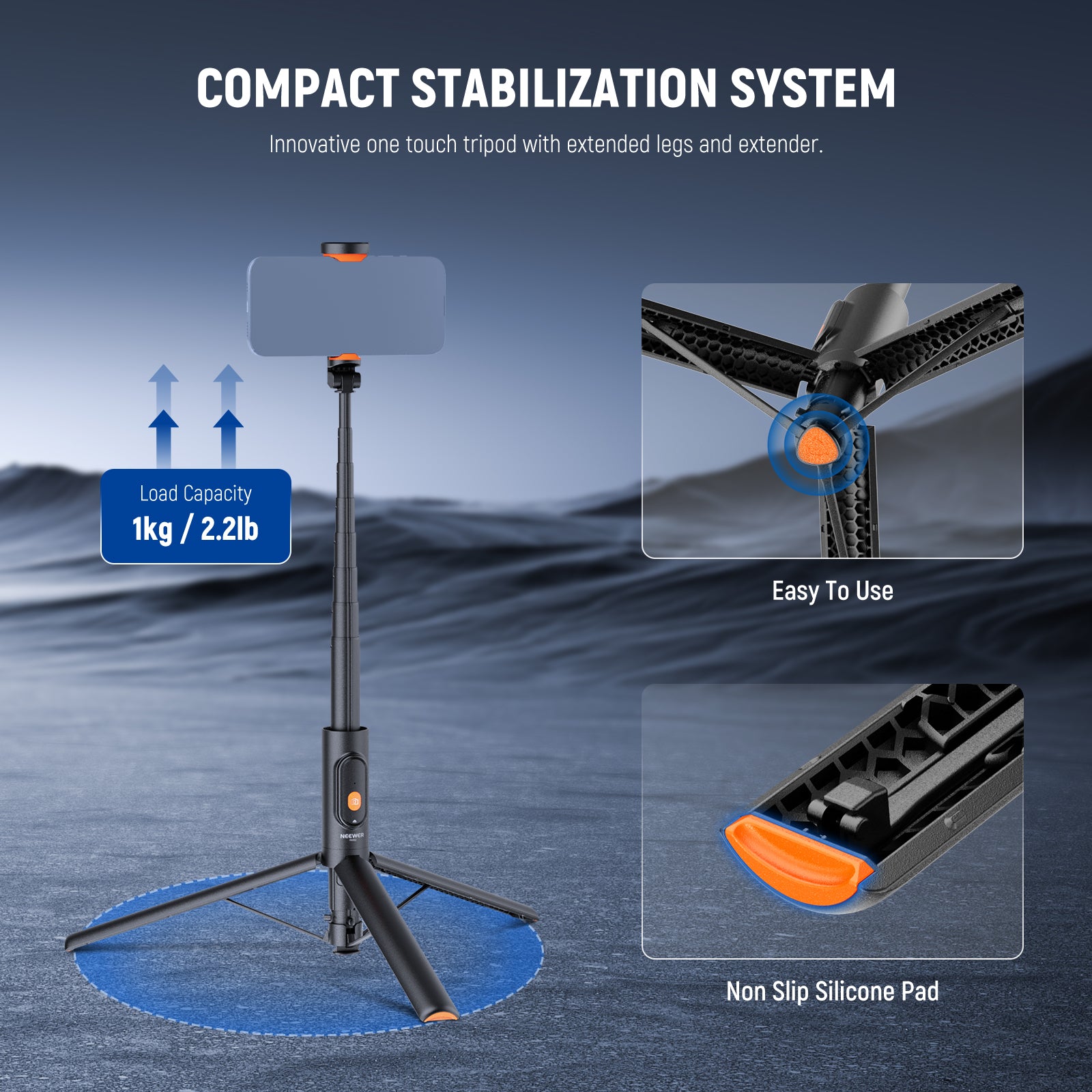 NEEWER PA992 Quick Release Selfie Stick Tripod for Phone is lightweight and compact.