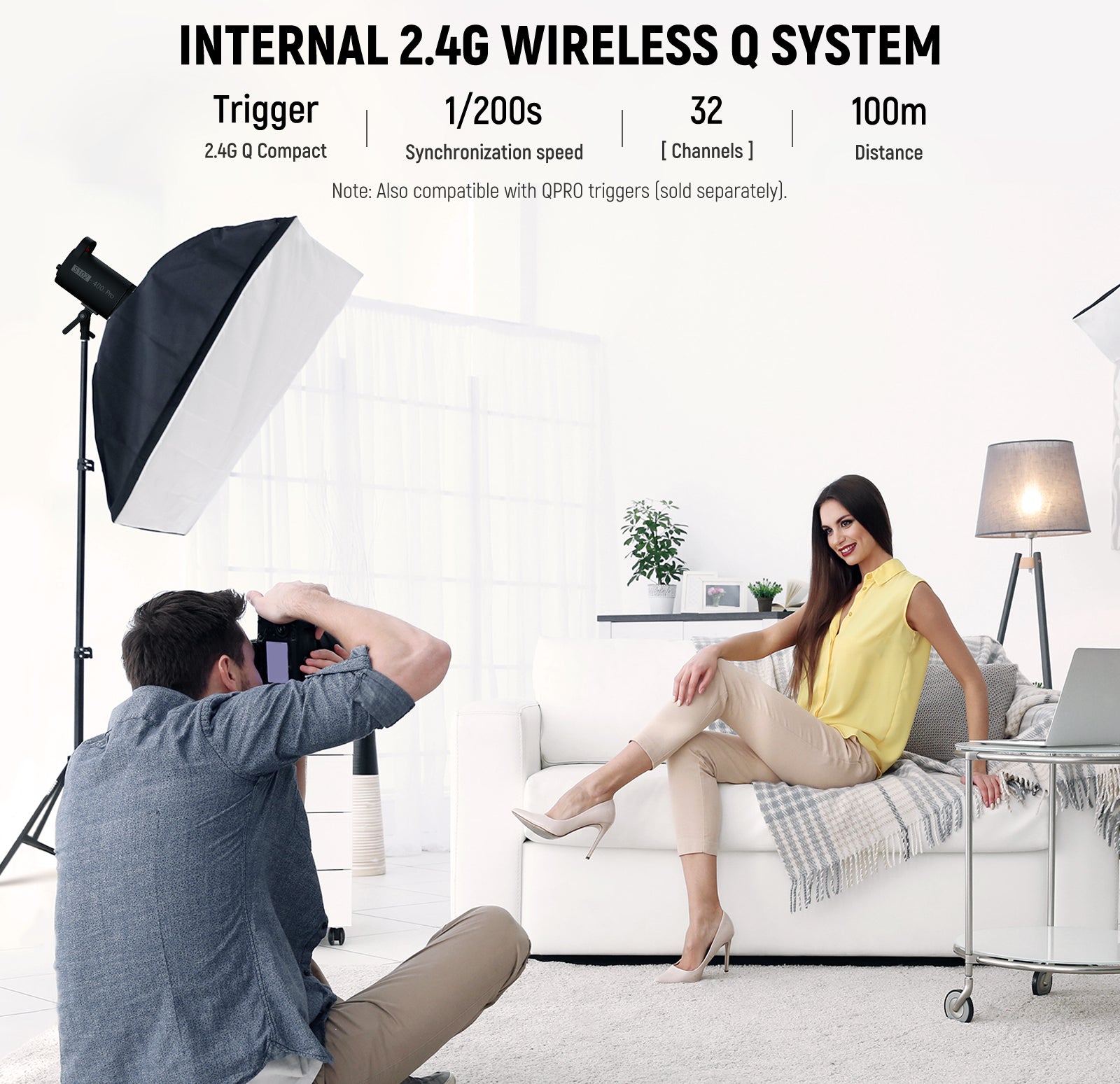 NEEWER S102-400W PRO Studio Monolight Flash is built with NEEWER 2.4G wireless Q system