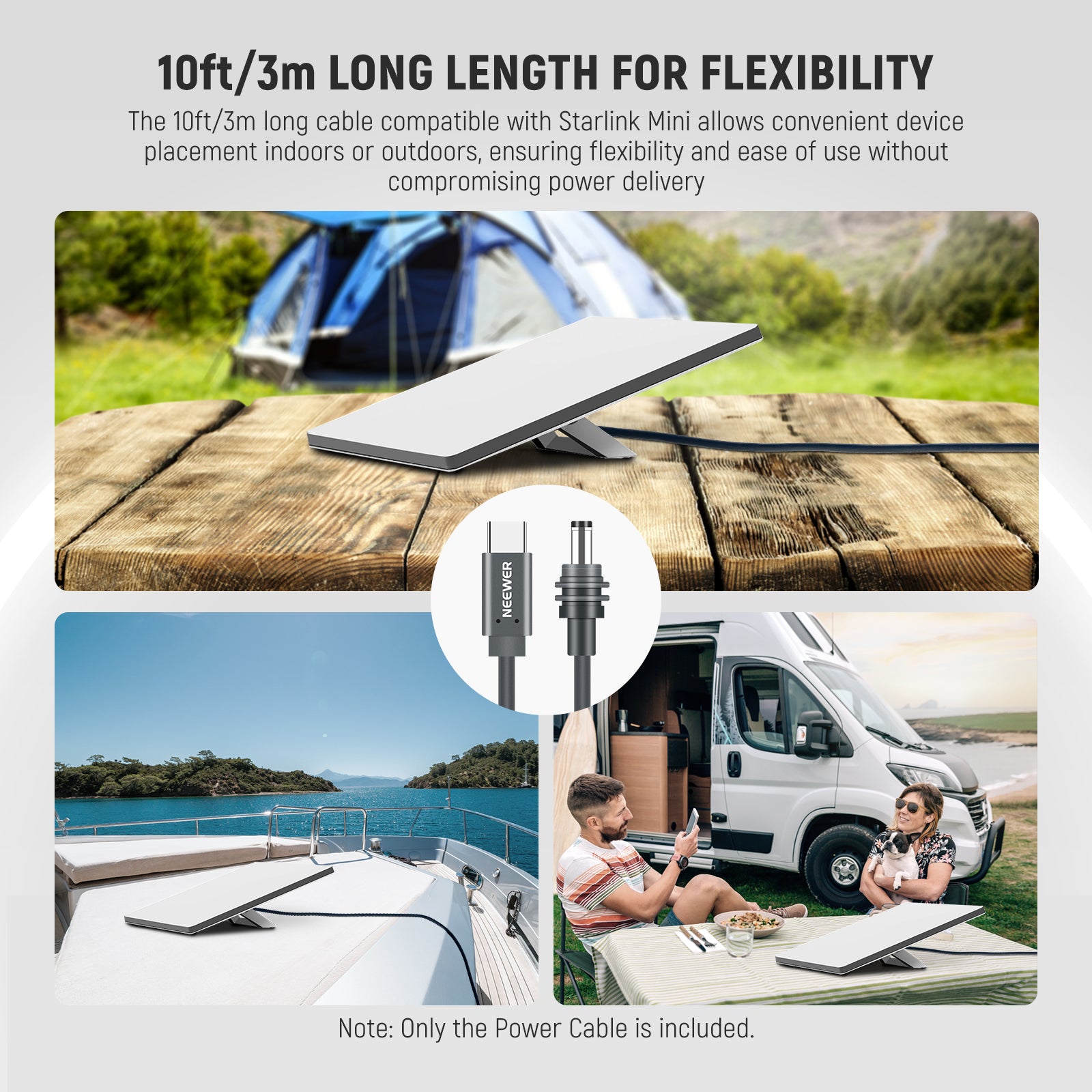 The 10ft/3m long cable compatible with Starlink Mini allows convenient device placement indoor or outdoor