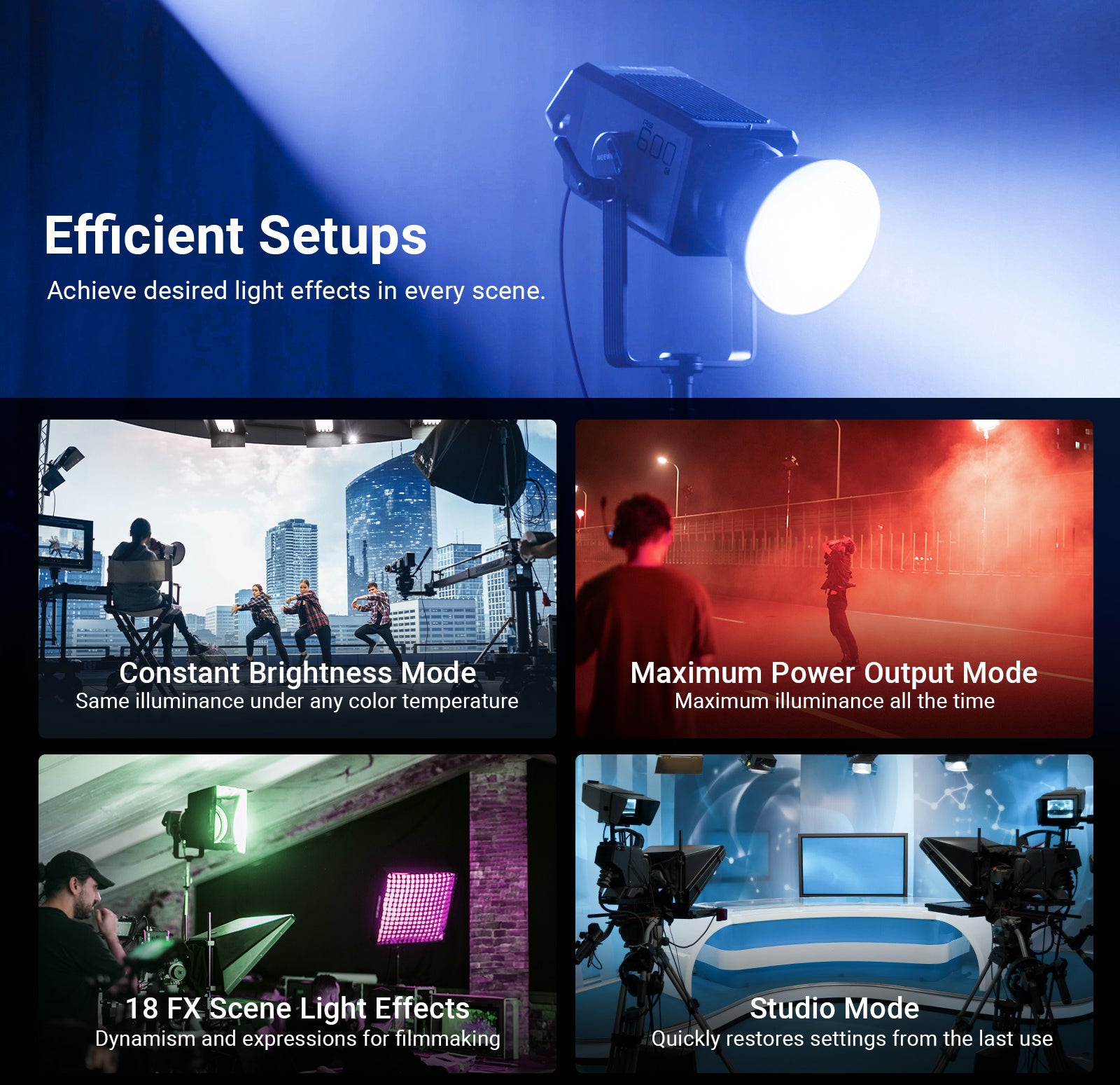 NEEWER AS600C RGB COB Studio Video Light achieve desired light effects in every scene.