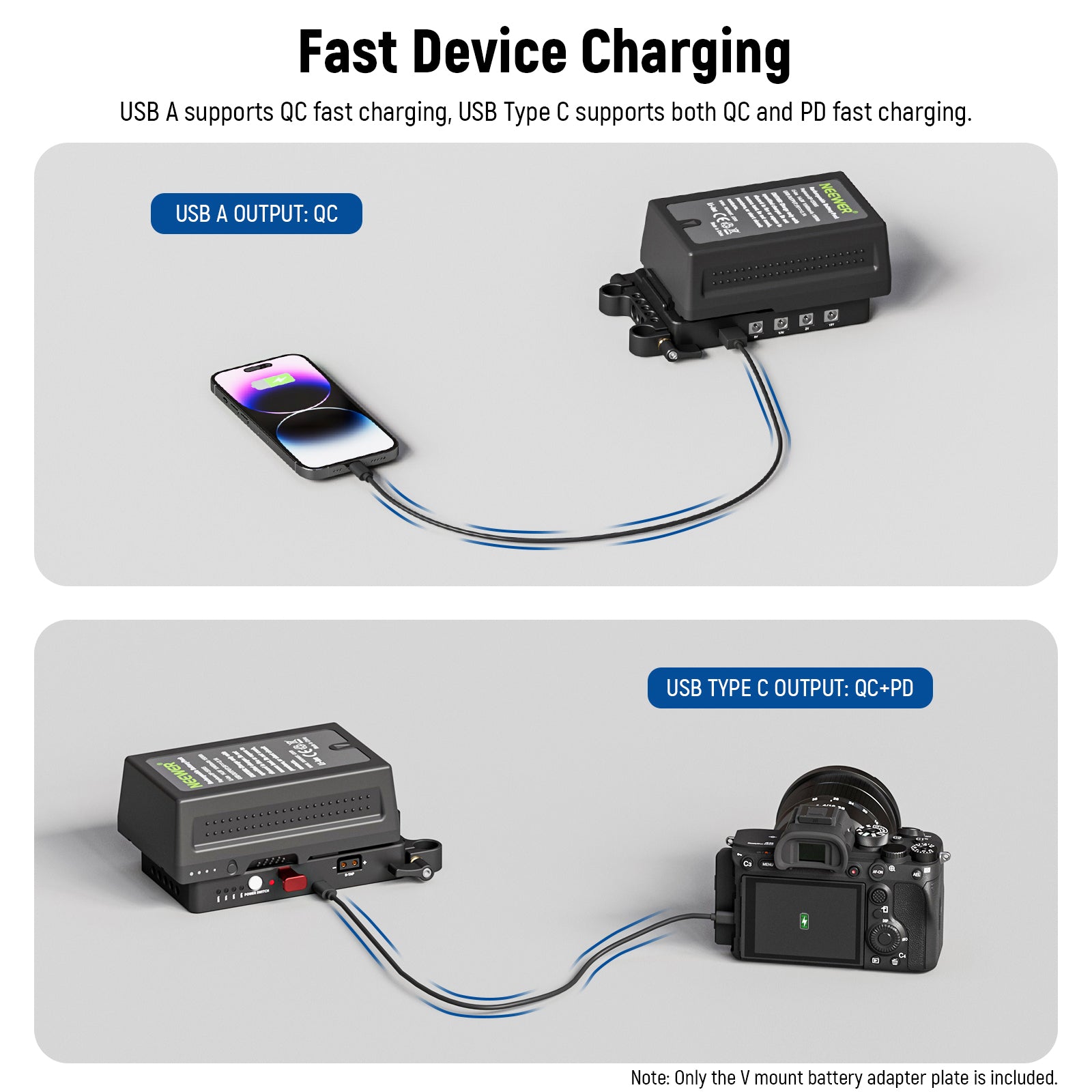 The USB A port supports QC fast charging