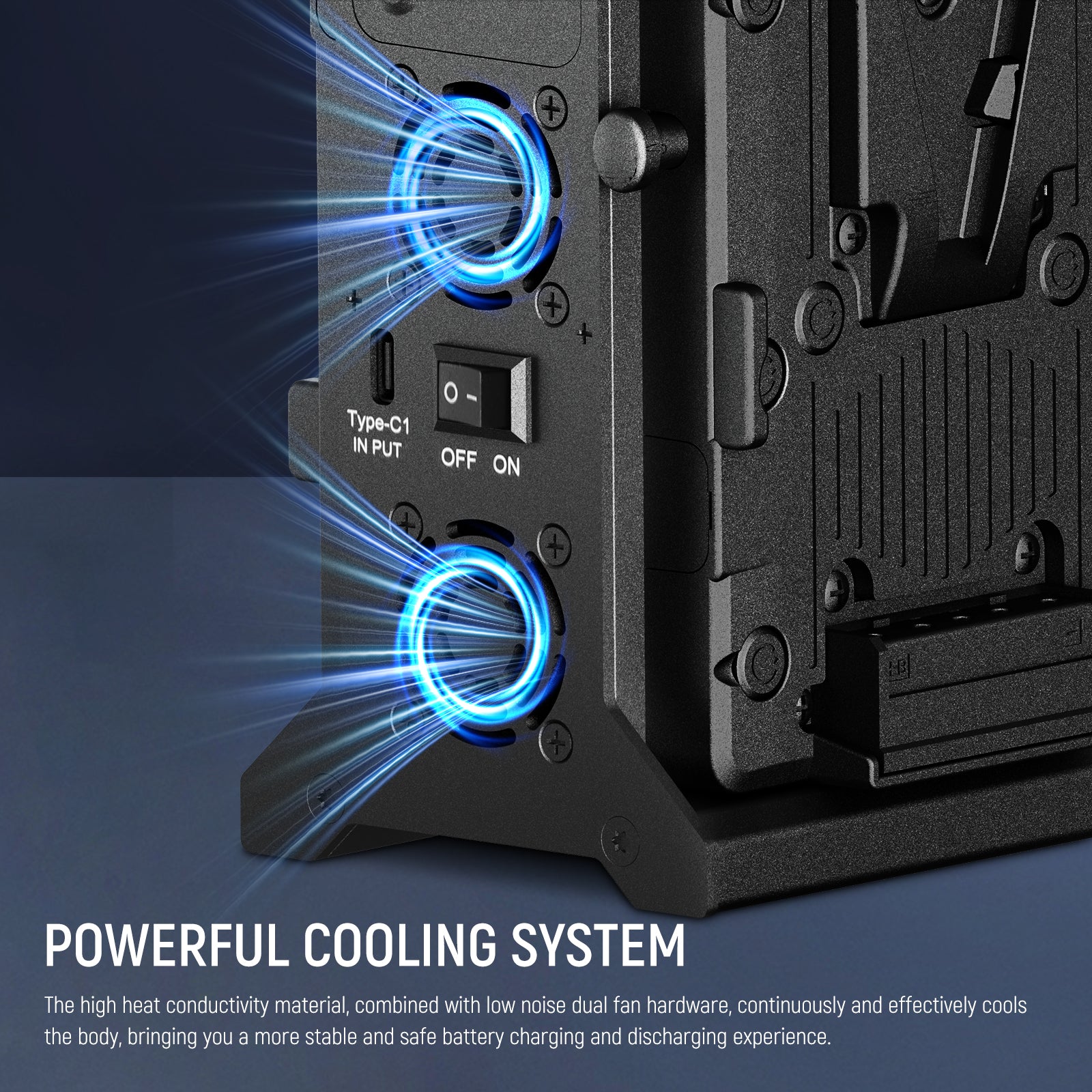 The BP-2CH Pro V mount battery charger features an intelligent circuit management core