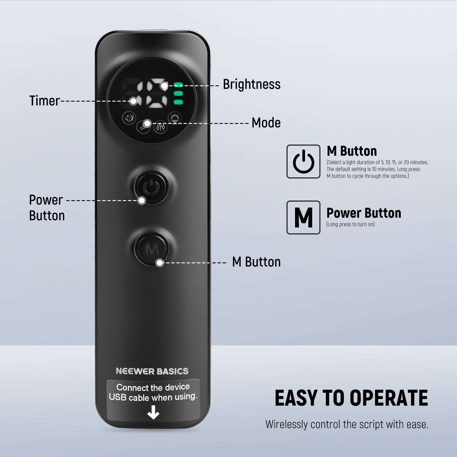 Simply connect the cable on the beauty mask item to the controller, long press the power button to start it.