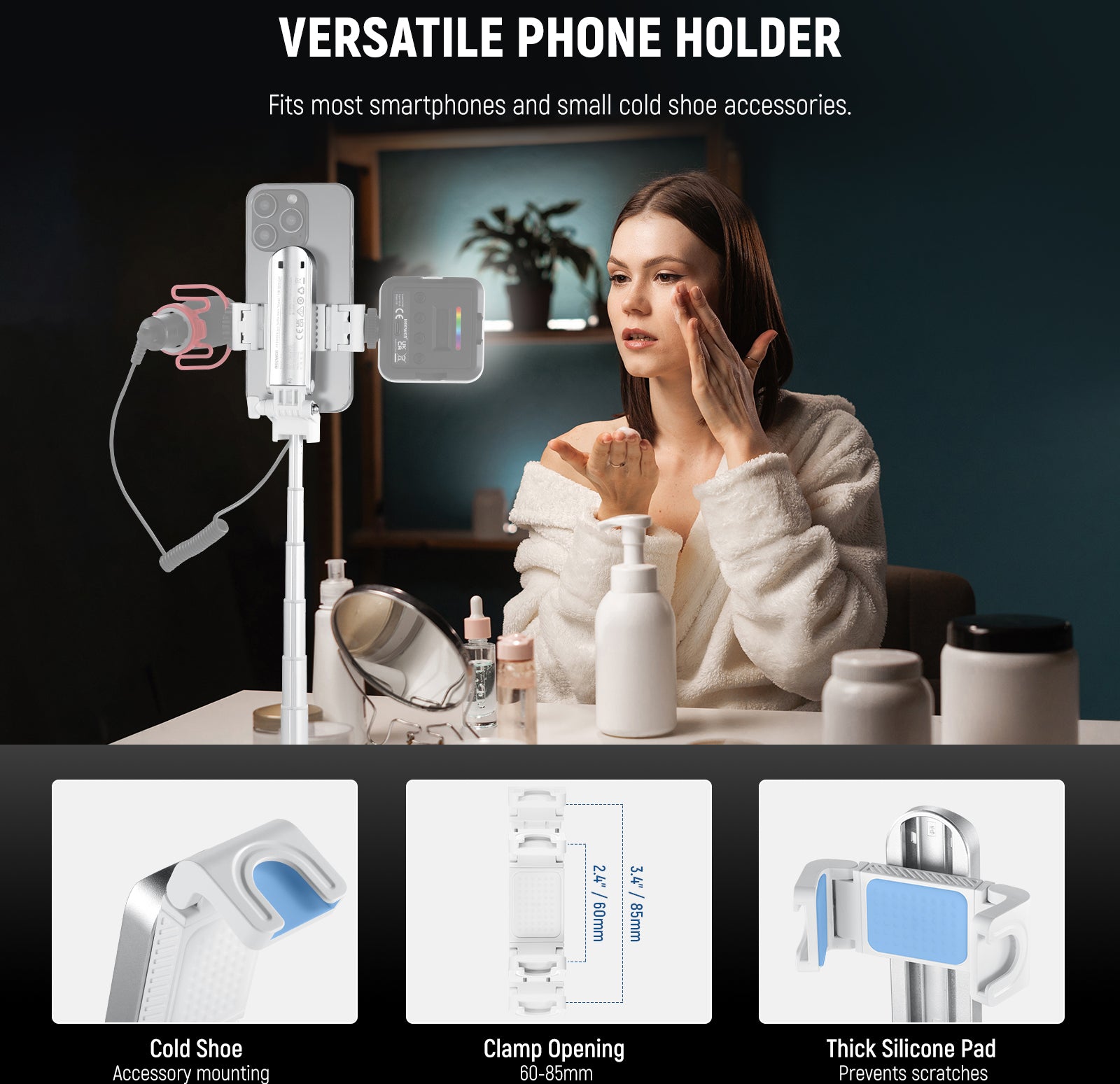 NEEWER P15 3-in-1 Handheld Selfie Stick Tripod fits most phones.