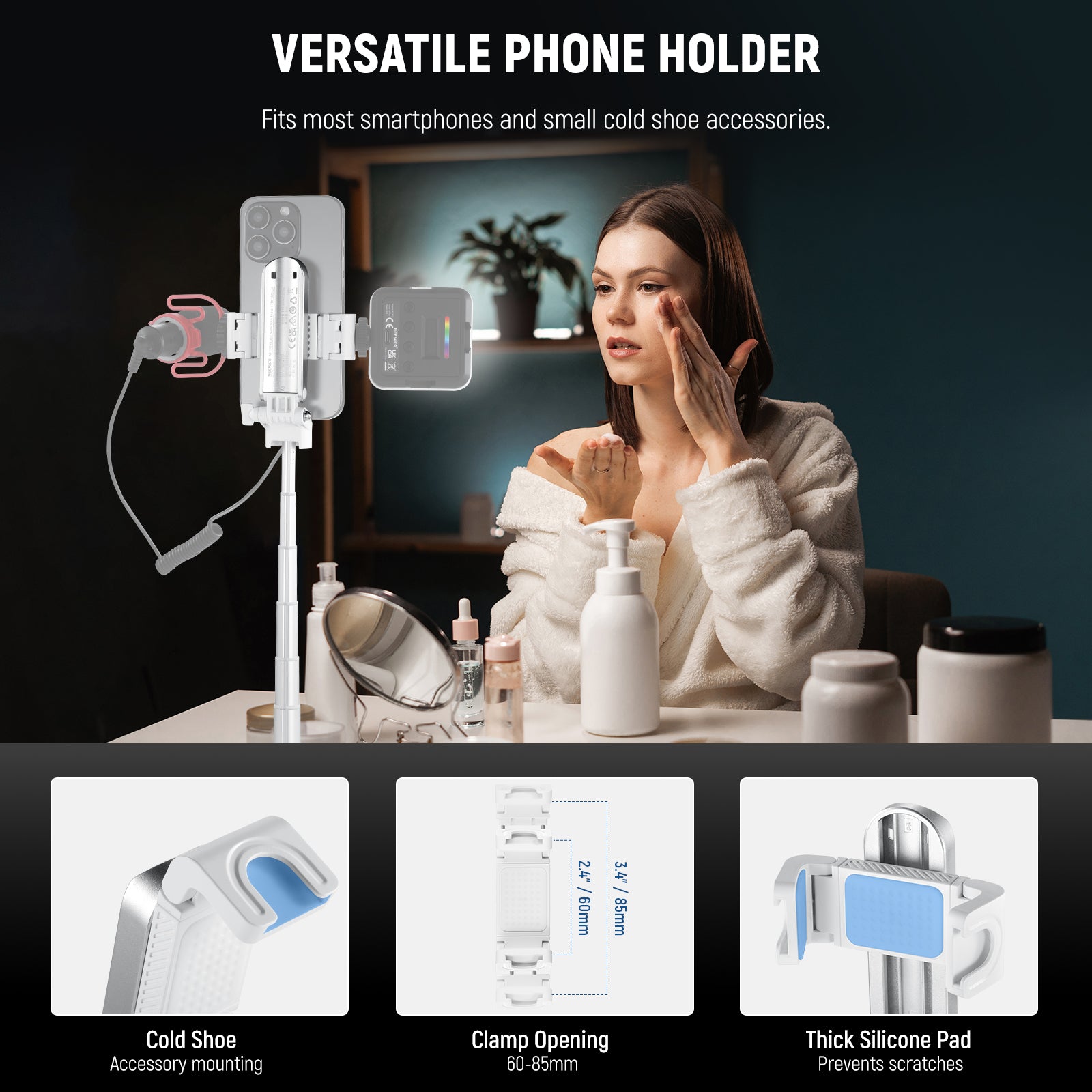 NEEWER P15 3-in-1 Handheld Selfie Stick Tripod fits most phones.