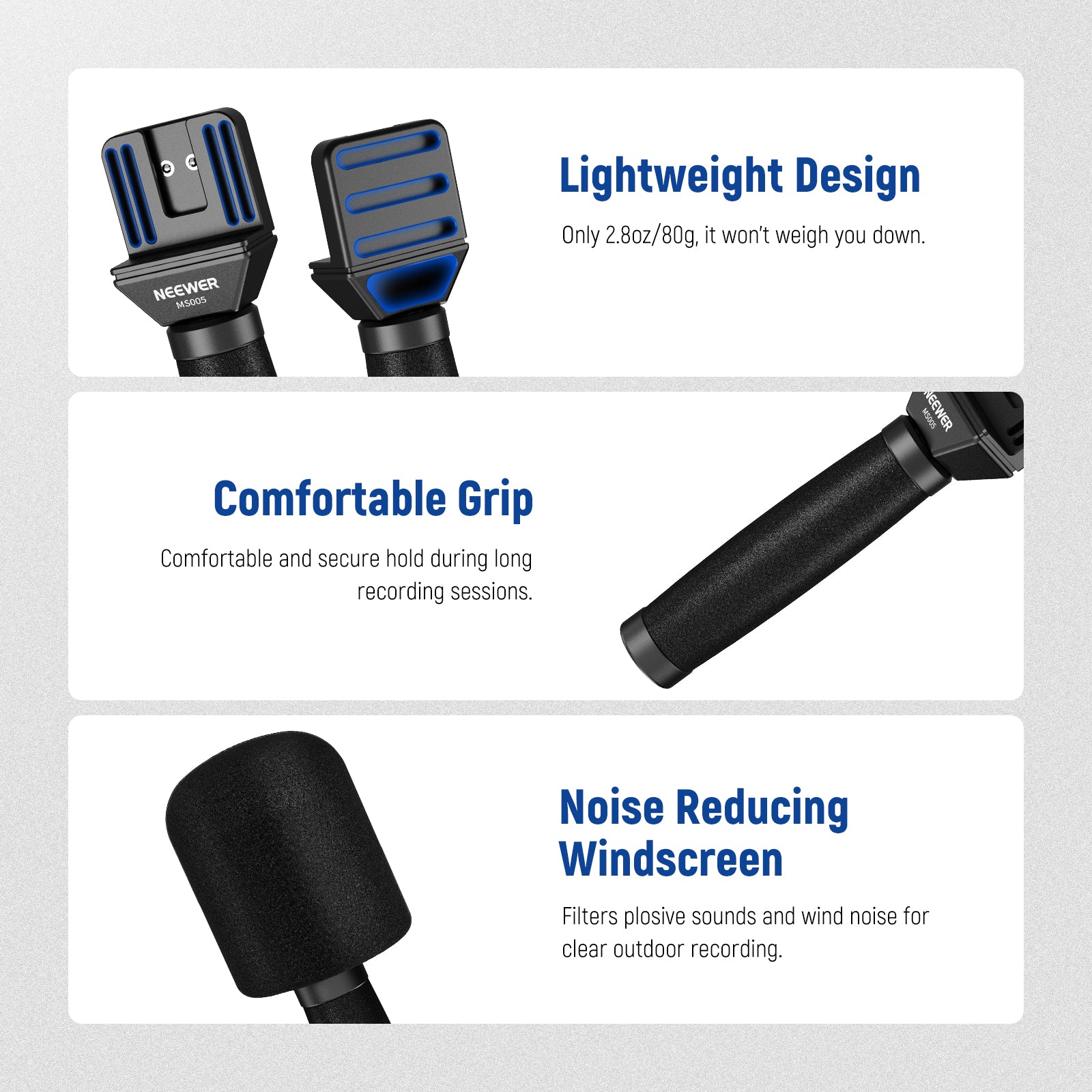 NEEWER MS005 Telescopic Lavalier Microphone Handle features a comfortable grip.