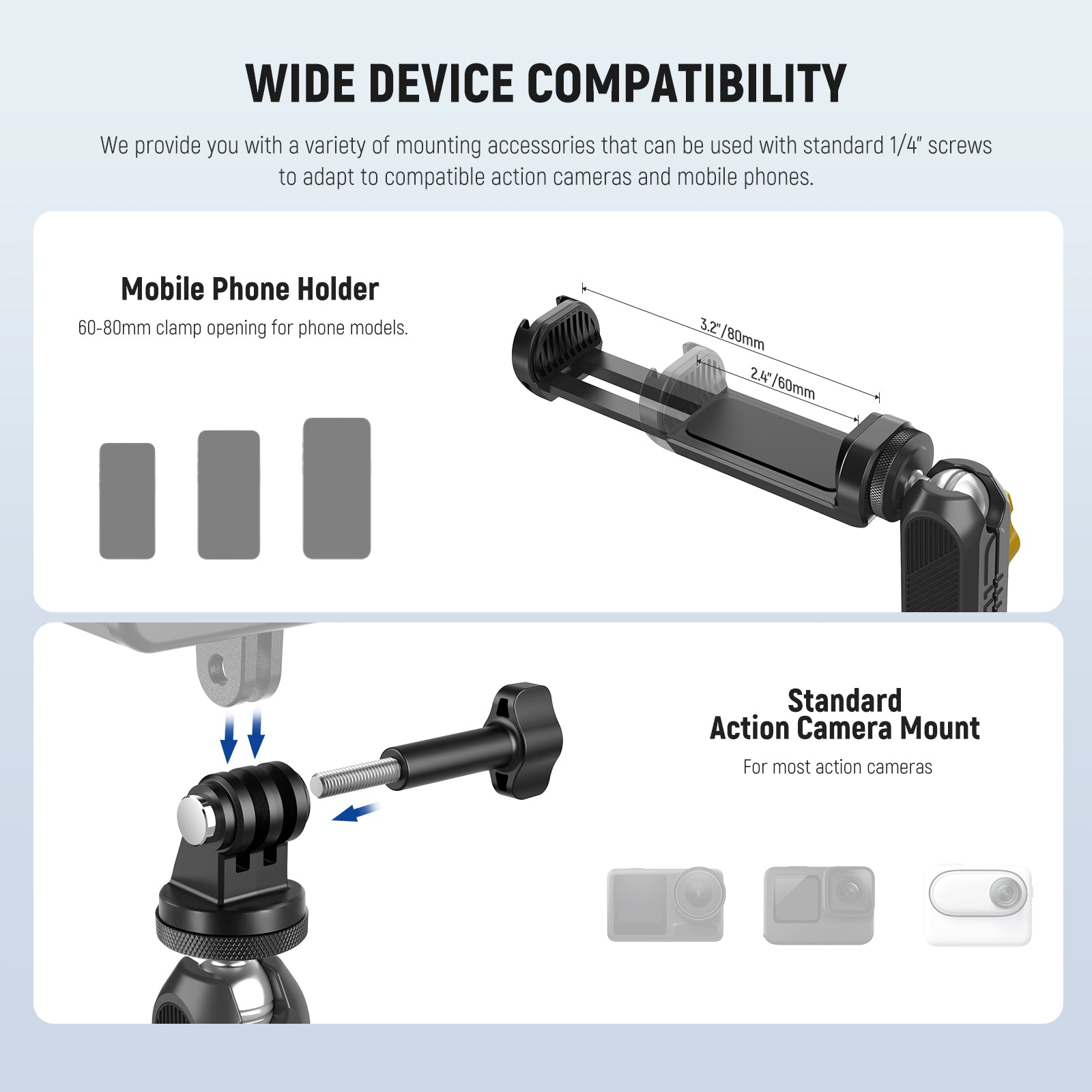 NEEWER GP-40 Magnetic Action Camera Mount Kit is widely compatible.