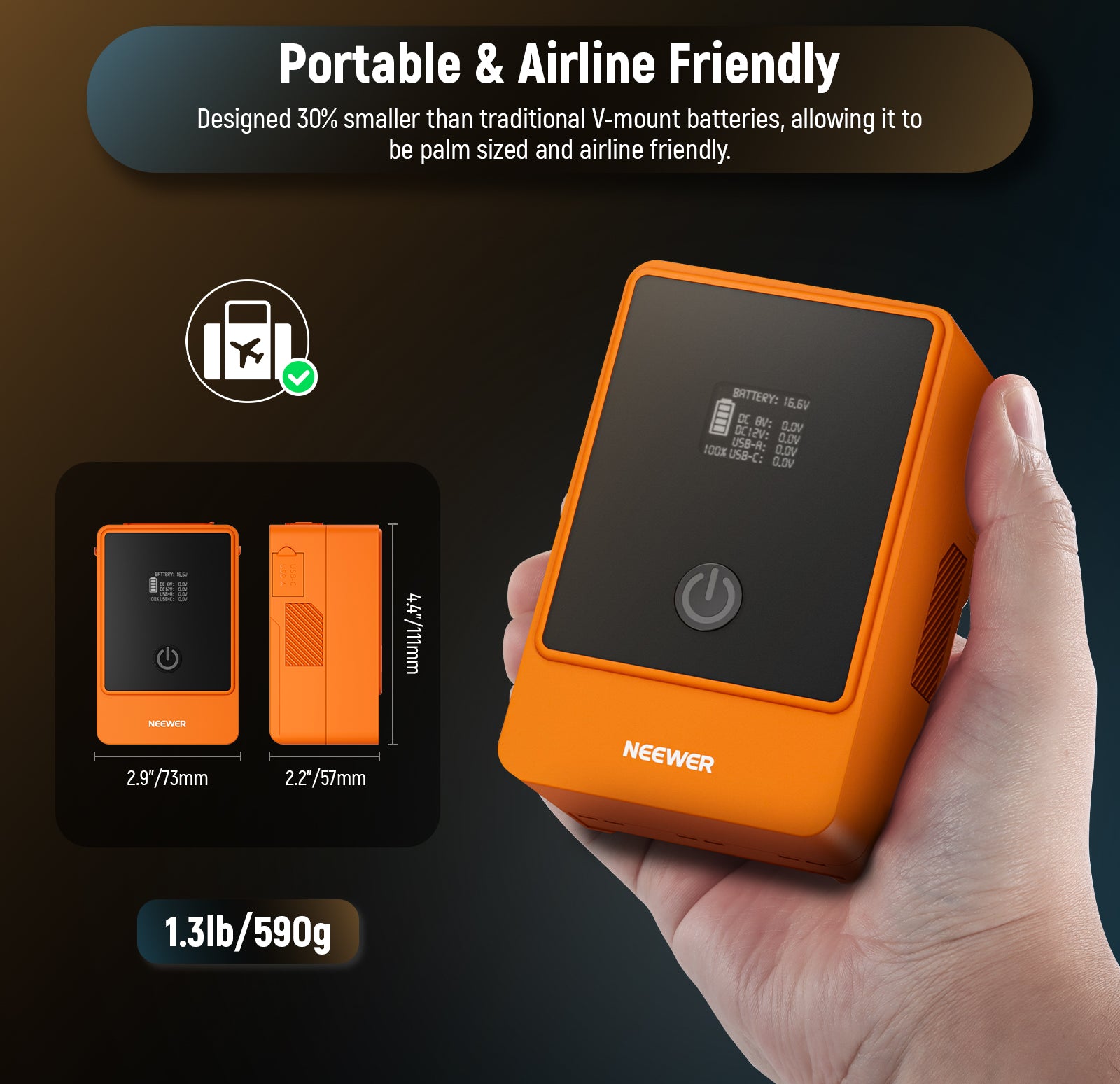 NEEWER PS099E Lithium Battery is portable and airline friendly.