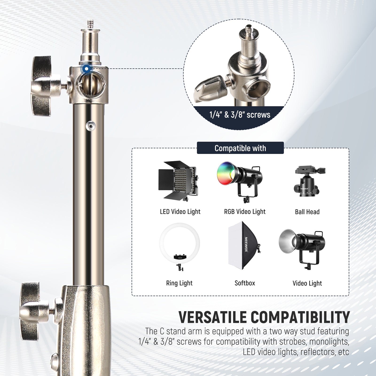 Wide Compatibility of the NEEWER DS021 Stainless Steel Adjustable Boom Arm