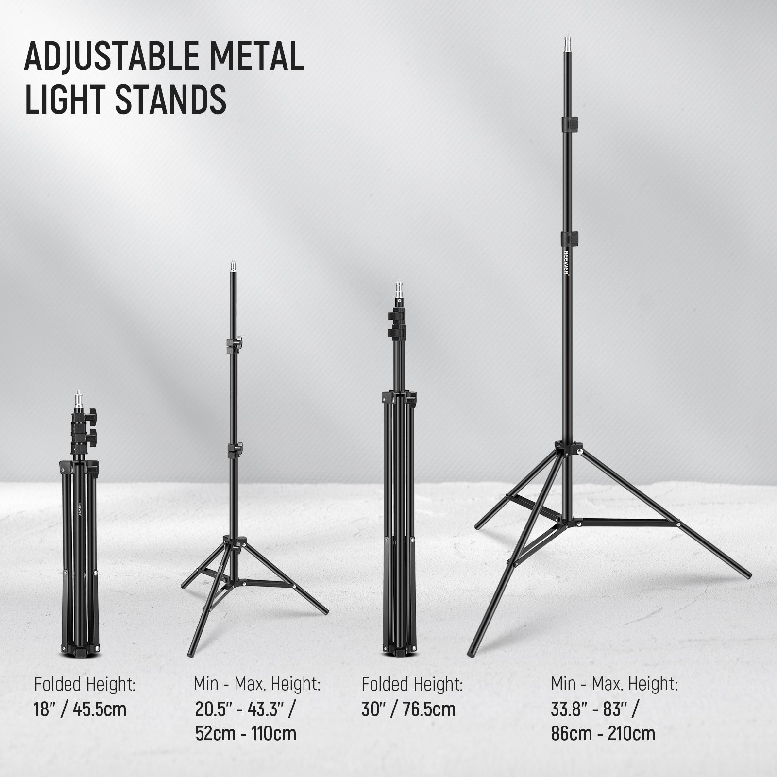 NEEWER NK501 400W Photography Lighting Kit includes adjustable metal light stands.