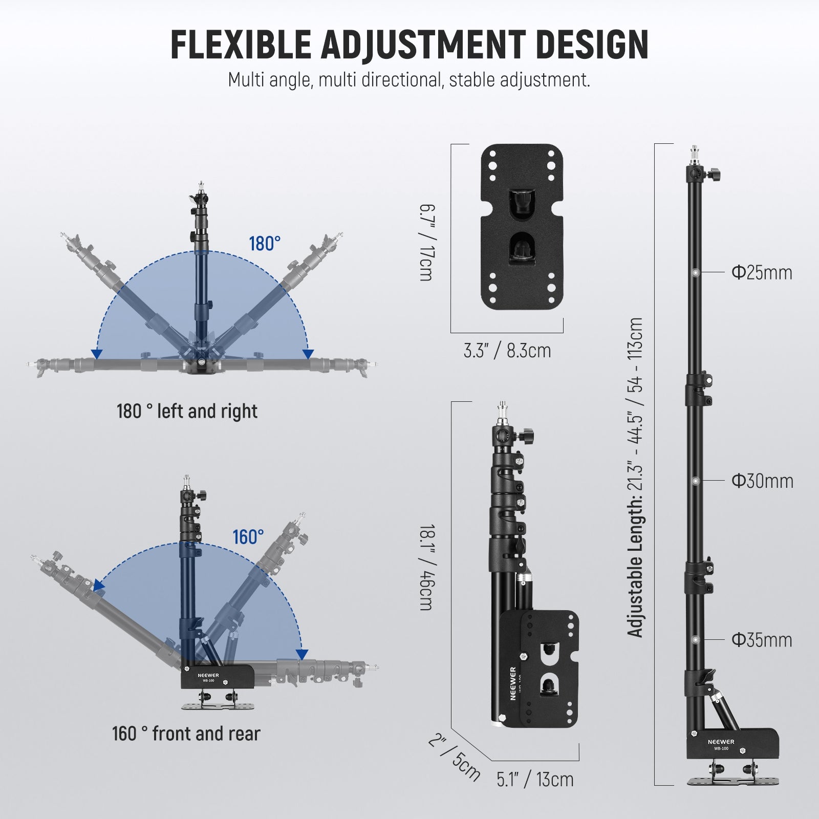 NEEWER WB-100 116cm Triangle Wall Mounting Boom Arm features flexible adjustment design.