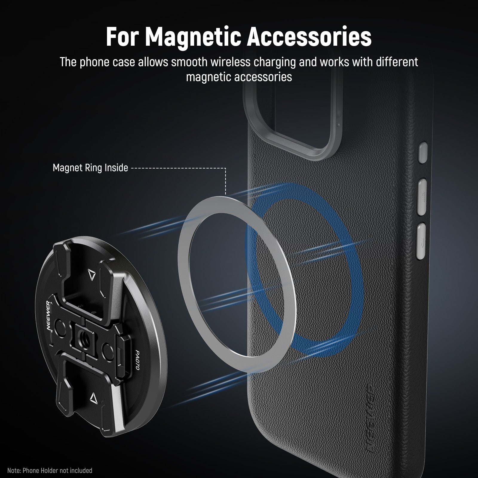 This phone case is compatible with MagSafe wireless charging and the use with other magnetic accessories