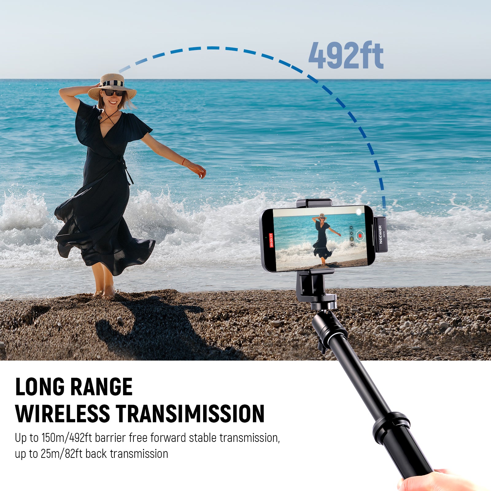 NEEWER KM18 Lavalier Microphone supports long range wireless transimission.