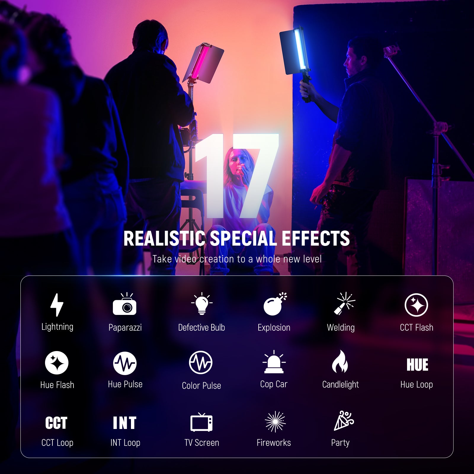 NEEWER RGB1 LED Tube Light with Metal Barndoor Handle offers 17 realistic special effects.