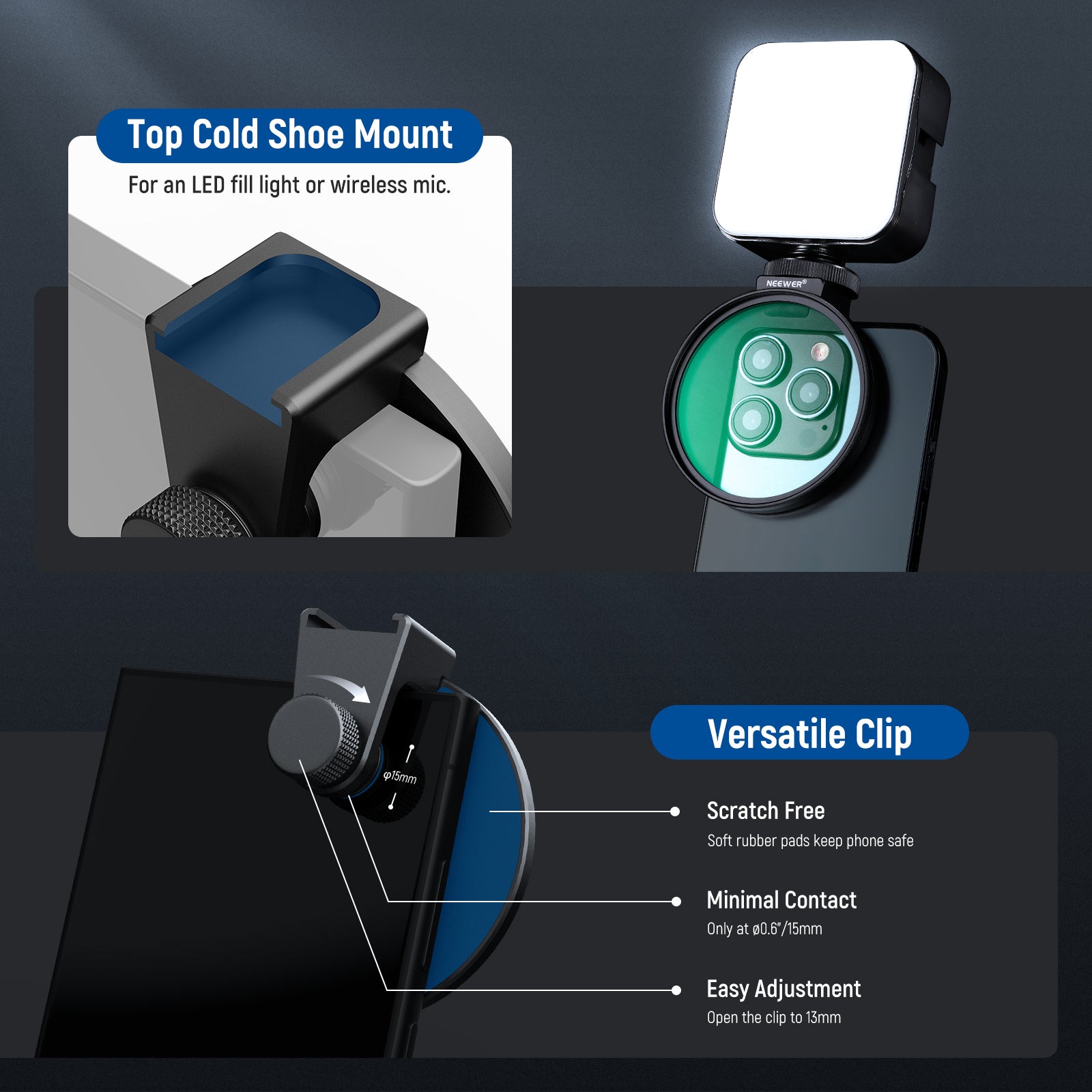 cell phone clip with cold shoe