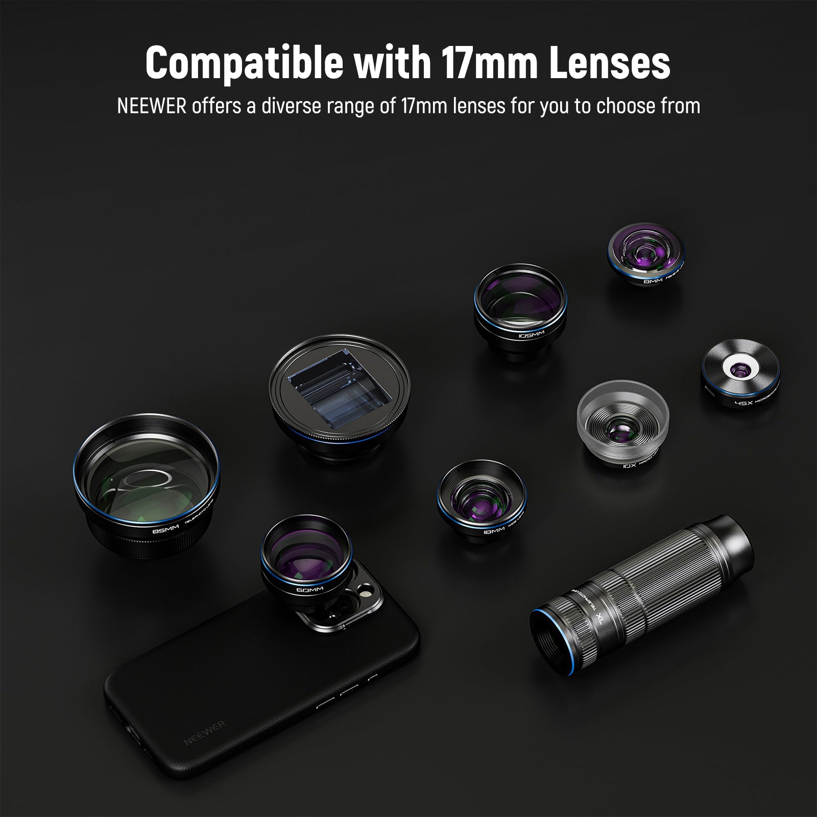 17mm threaded lens mounts on the positions of the Main Camera and Telephoto Camera