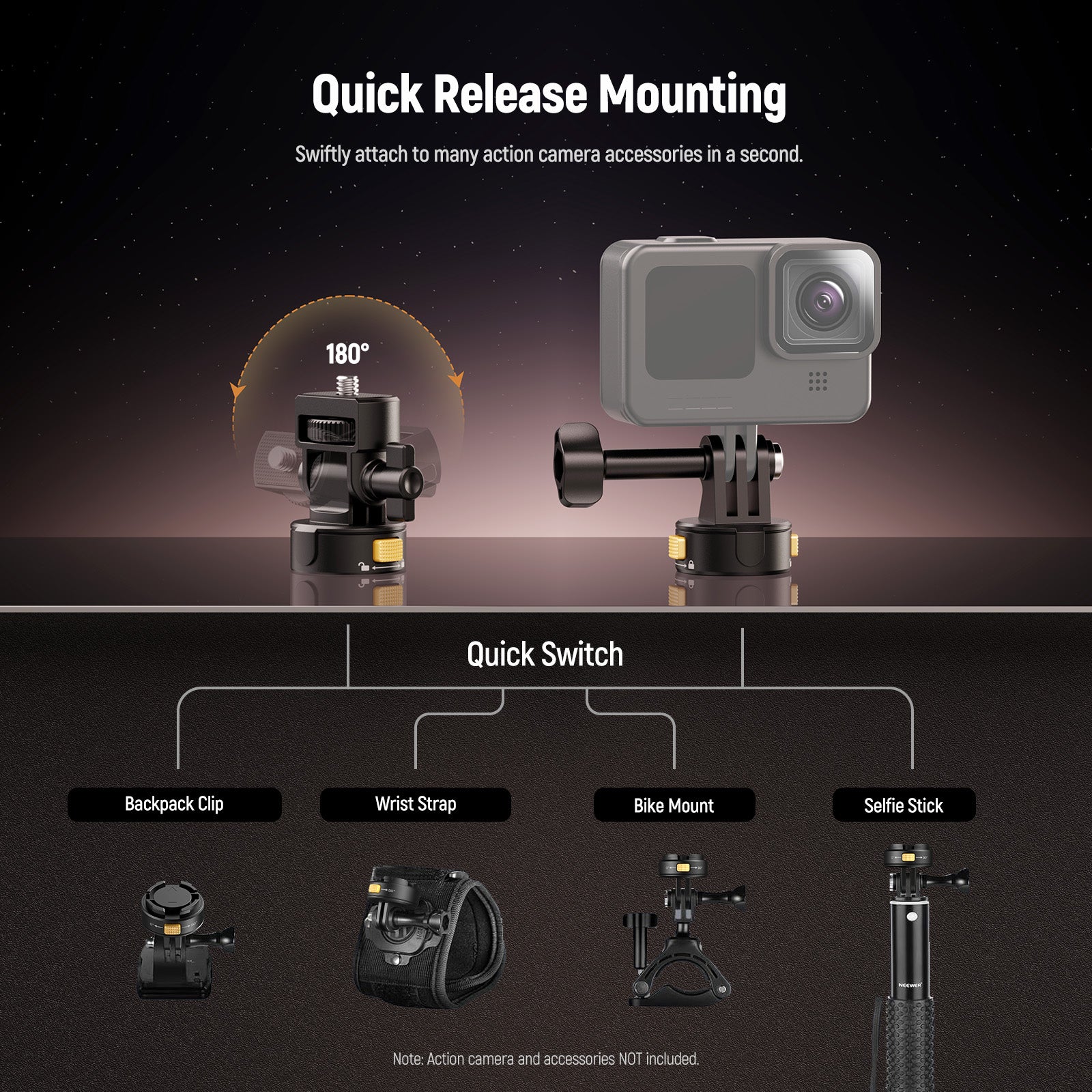 the action camera mounts can swiftly attach to many action camera accessories in a second.