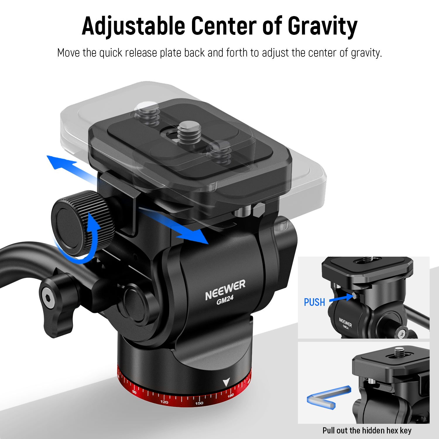 This compact fluid head provides smooth movements and fixed friction damping.