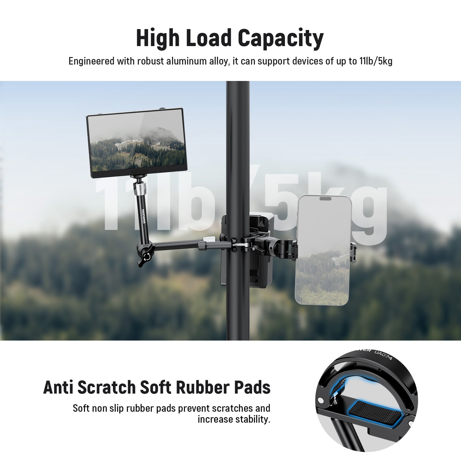 The NEEWER UA074 Tripod Accessory Mount can support devices of up to 11lb.