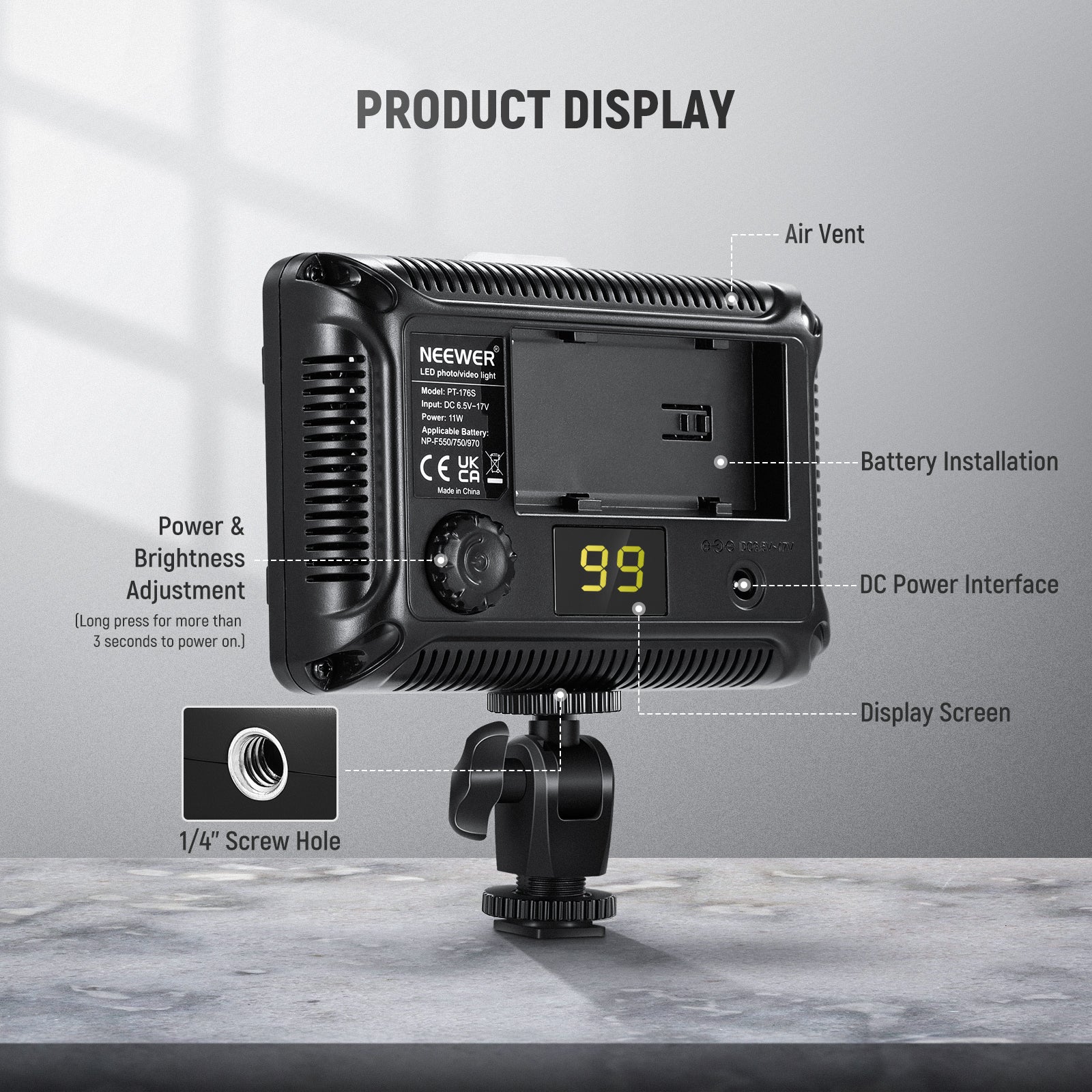 Product display of the NEEWER CN-160 LED Dimmable Panel Light