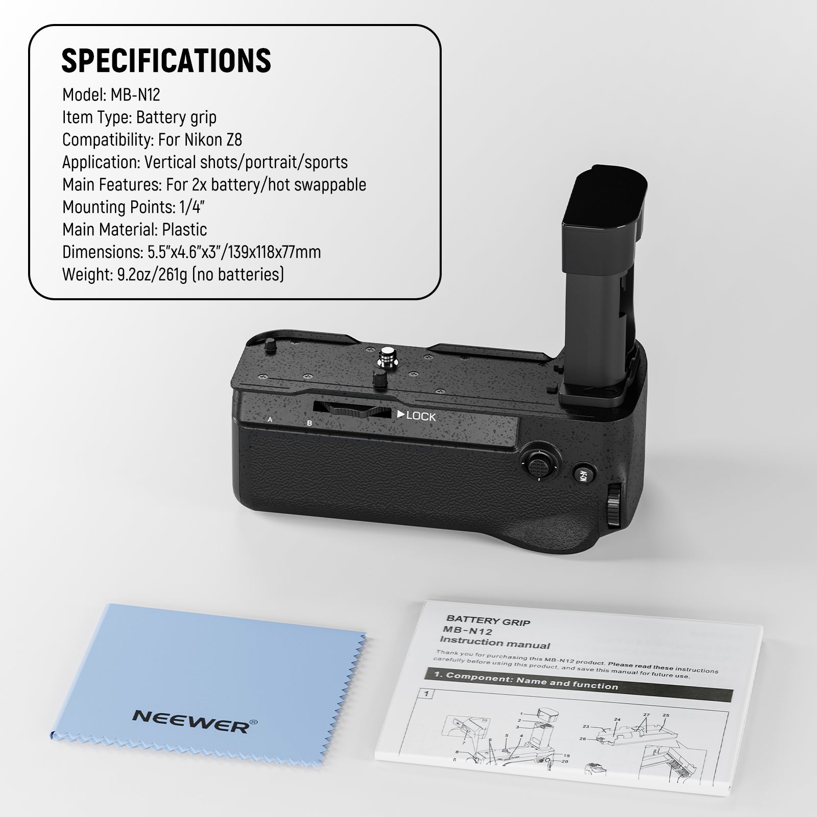 Specifications of the NEEWER MB-N12 Vertical Battery Grip for Nikon Z8