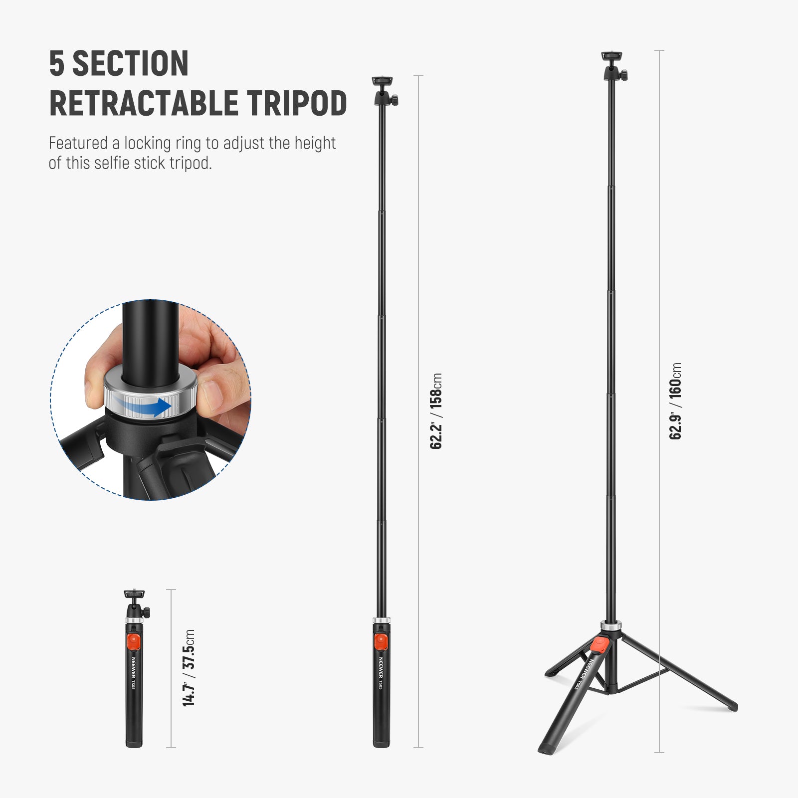 NEEWER 5 Section Retractable Tripod