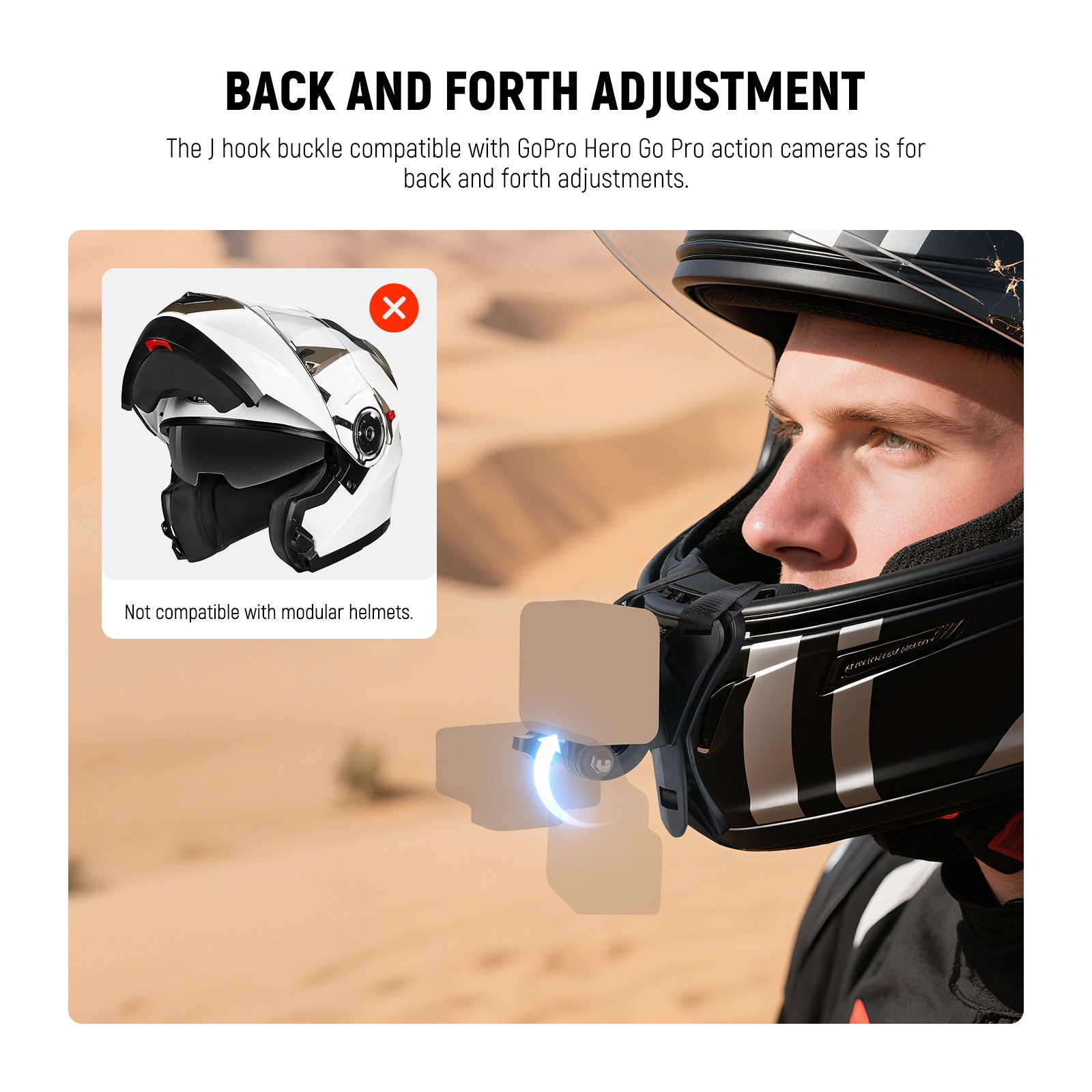 The J hook buckle is for back and forth adjustments and secure attachment.