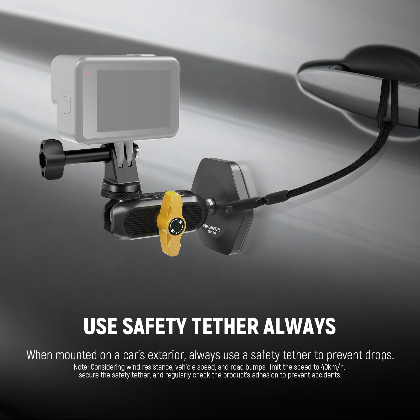 The NEEWER GP-40 Magnetic Action Camera Mount Kit is designed to prevent drops and ensure safety.